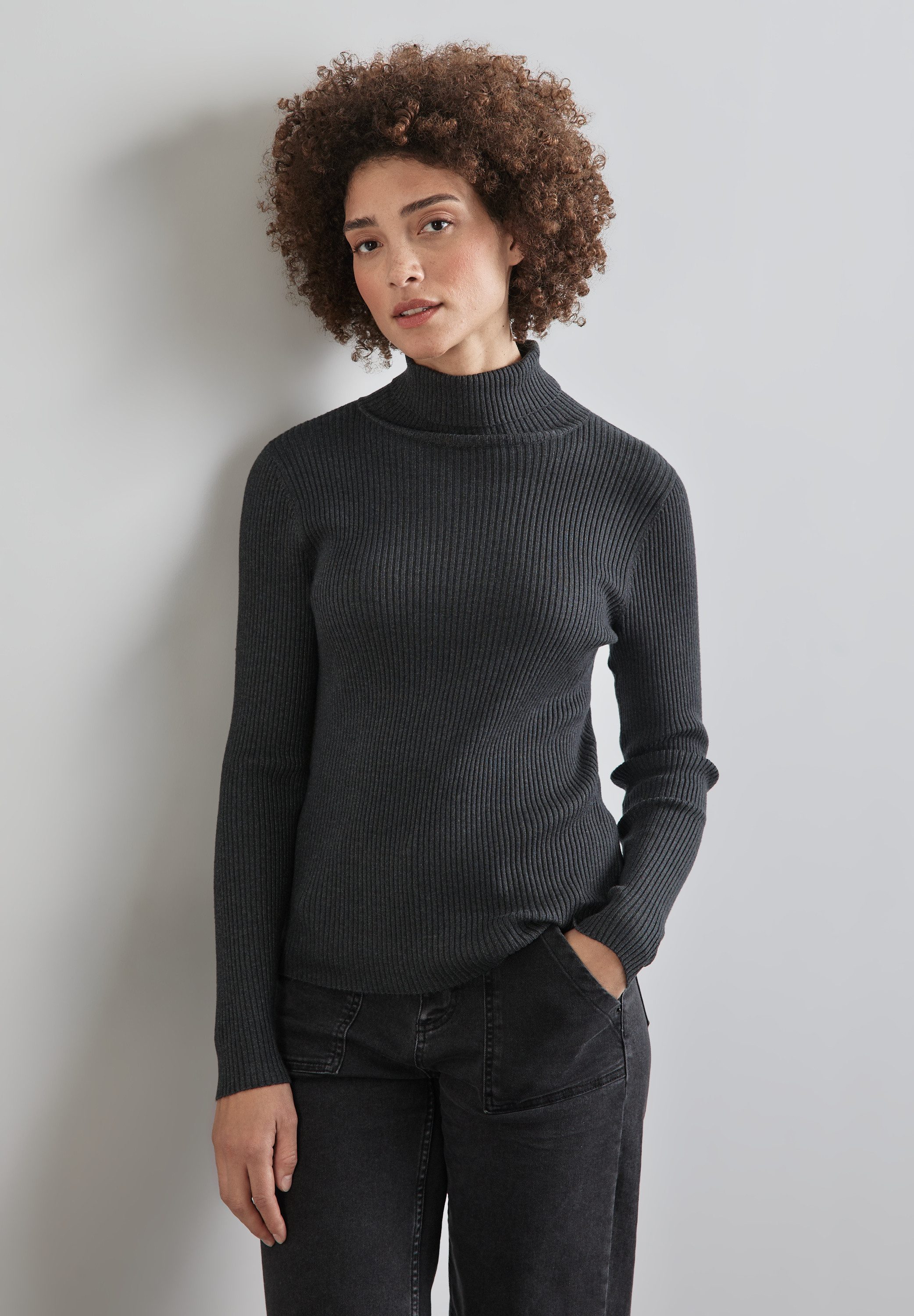 STREET ONE Rollkragenpullover mit Rippstruktur günstig online kaufen