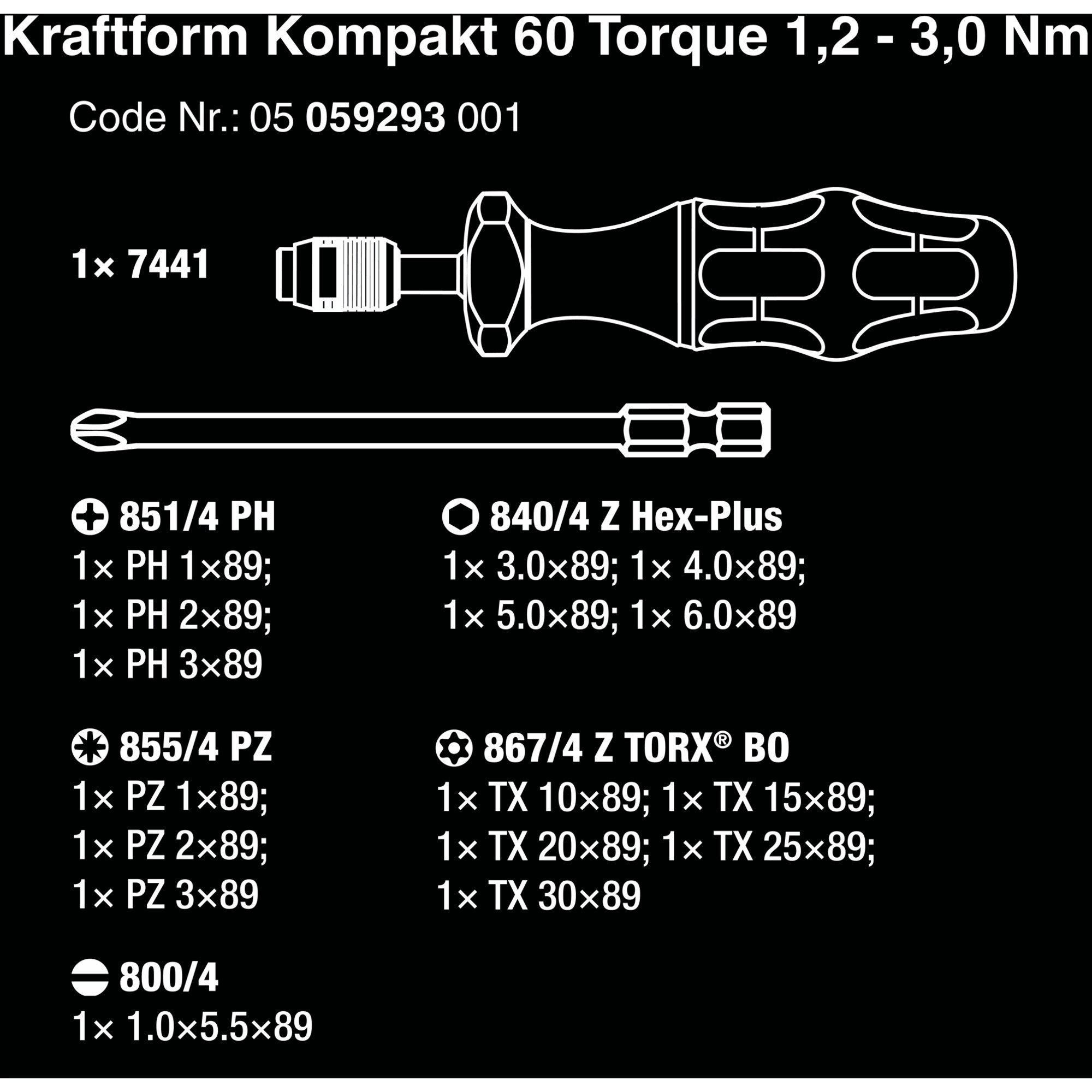 Wera Drehmomentschlüssel 1,2-3,0Nm 60 Torque Kraftform Kompakt Wera