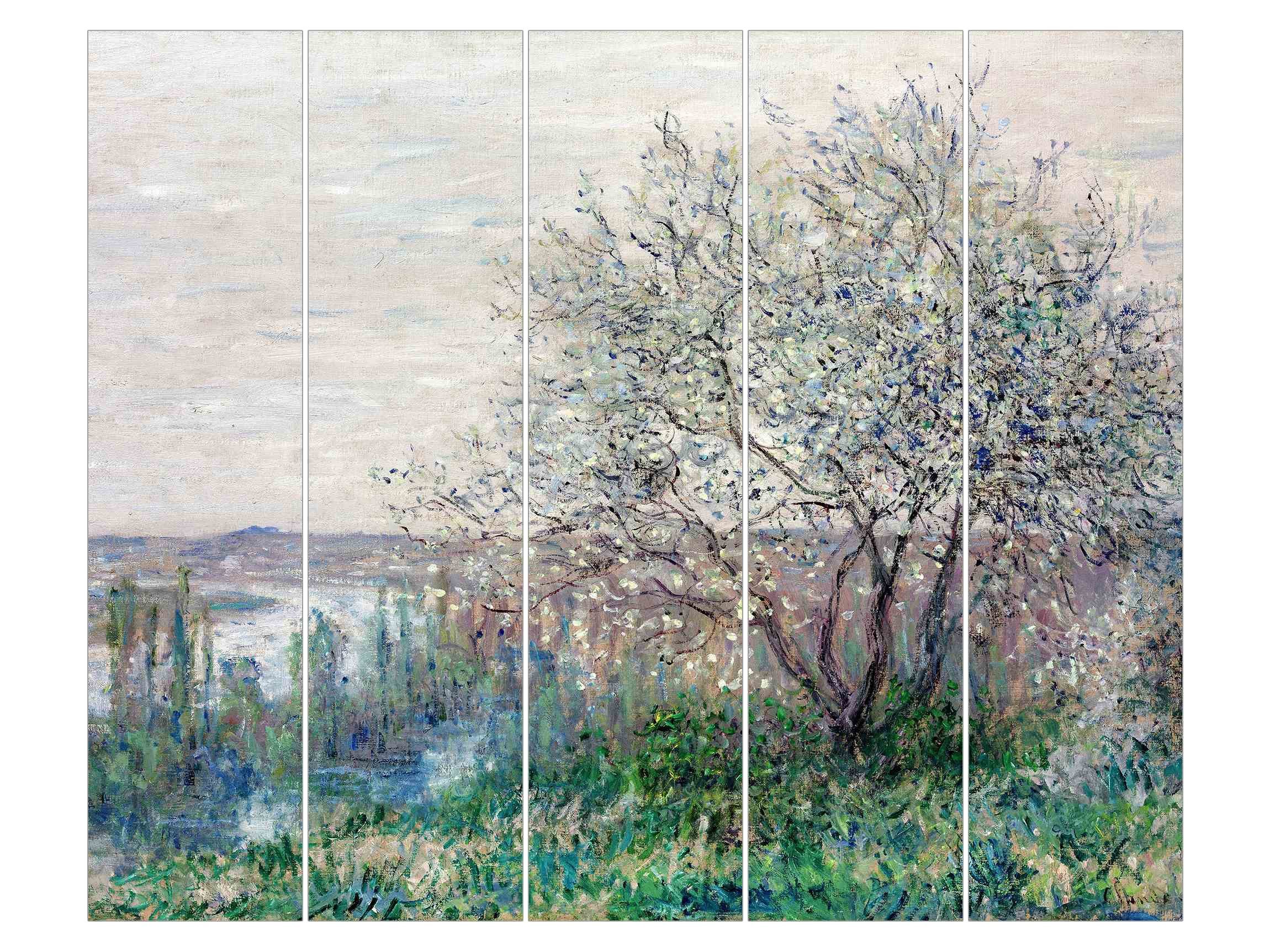Bilderdepot24 Schiebegardine Flächenvorhang blickdicht Monet Frühlingsstimmung (5 St), halbtransparent, Wohnzimmer große Flächengardine lichtdurchlässig für Klemm-System