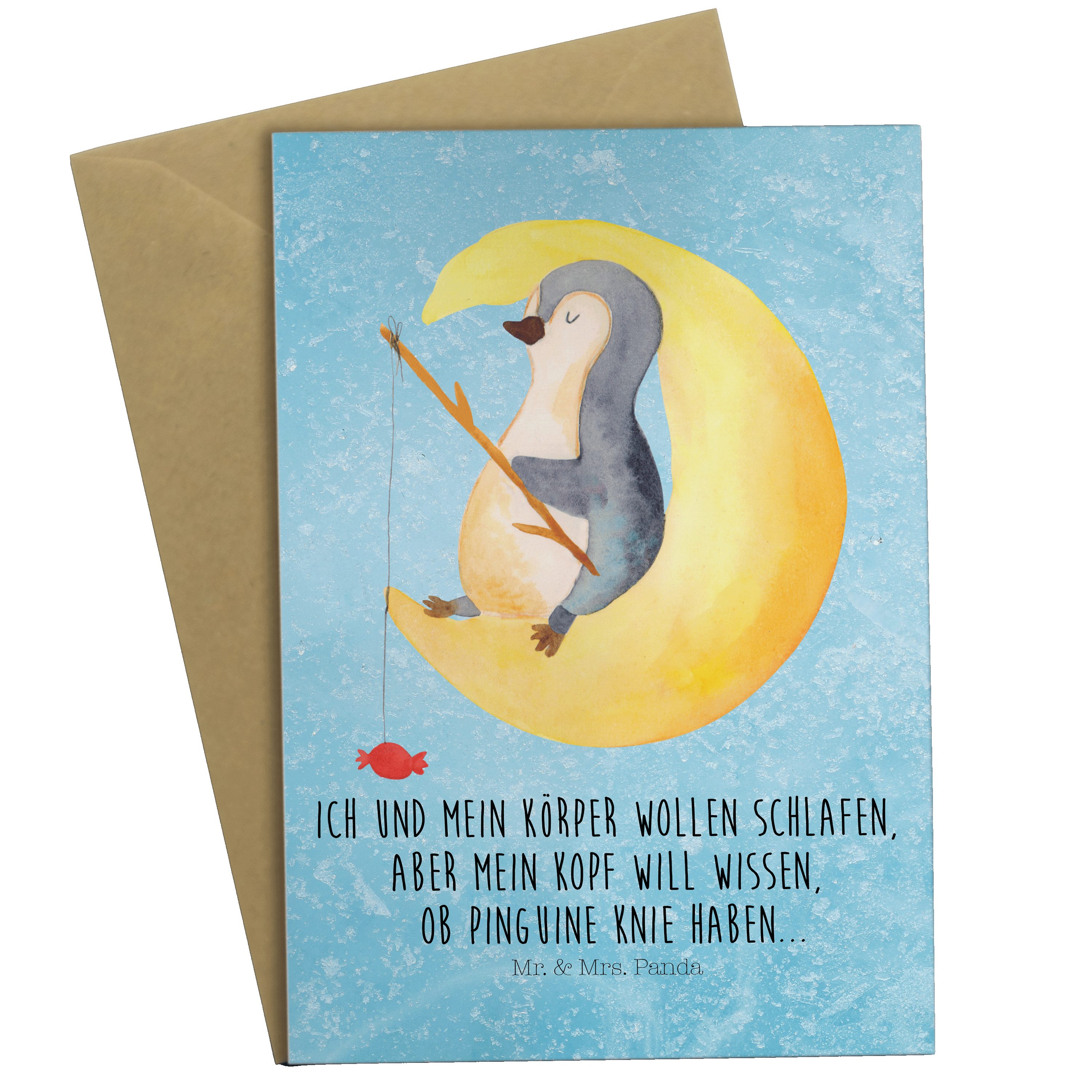 Mr. & Mrs. Panda Grußkarte Pinguin Mond - Eisblau - Geschenk, Süßigkeiten, Einladungskarte, Schl