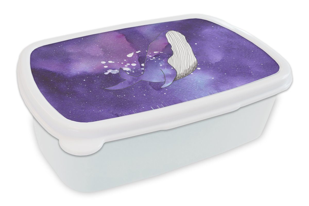 MuchoWow Lunchbox Wal - Raum - Farben, Kunststoff, (2-tlg), Brotbox für Kinder und Erwachsene, Brotdose, für Jungs und Mädchen weiß