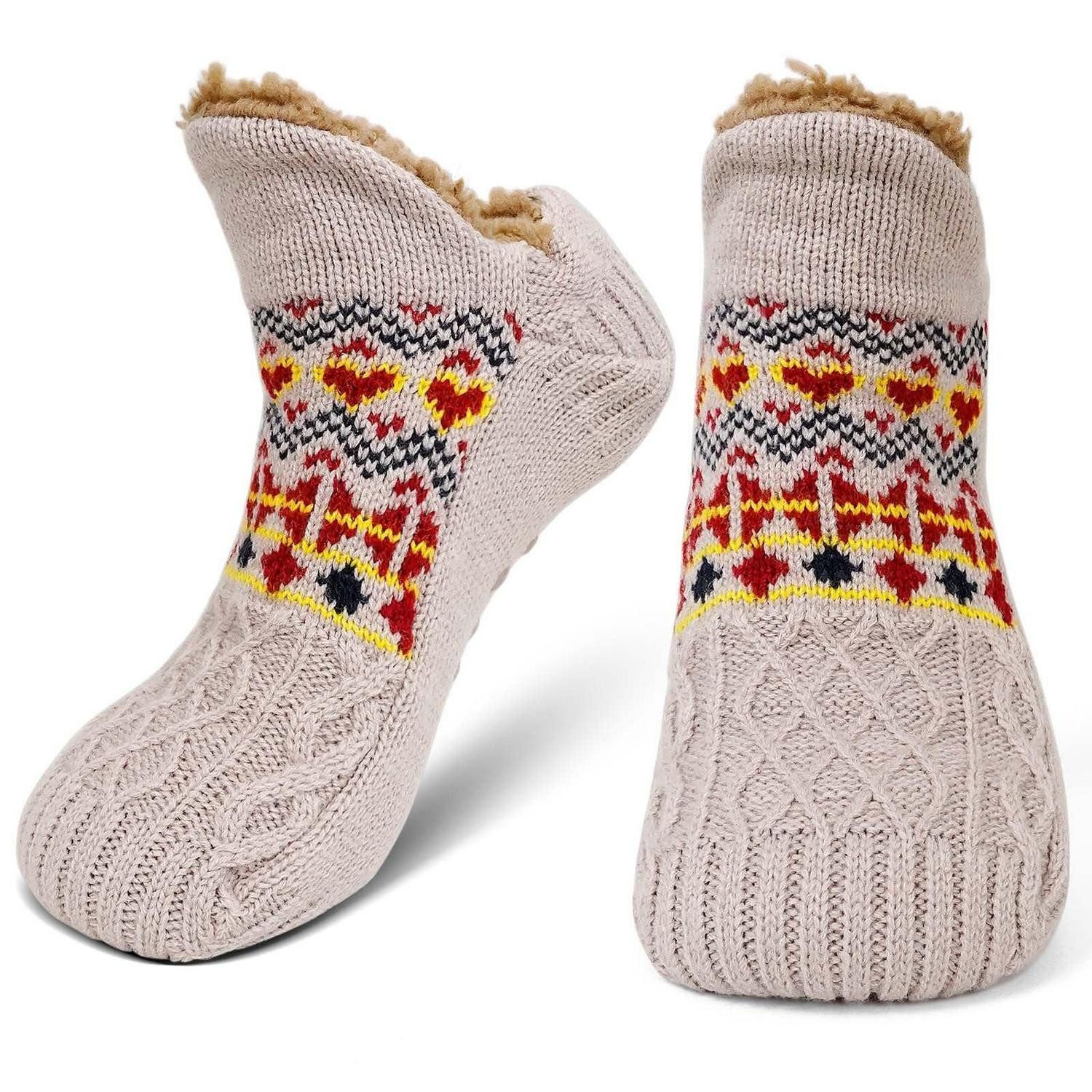 LuxusKollektion Haussocken Haussocken Herren Winter warm gefüttert beige