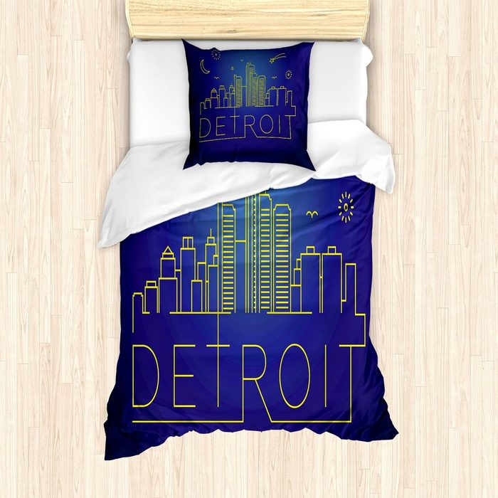 Bettwäsche Milbensicher Allergiker geeignet mit Kissenbezug Abakuhaus Microfaser Detroit Stadt Sky View Grafik