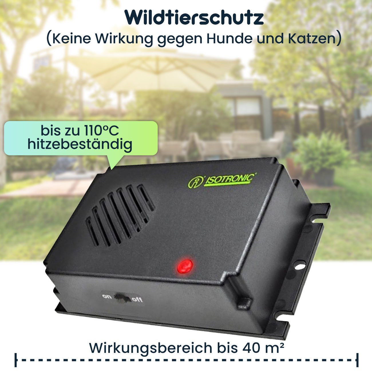 ISOTRONIC Ultraschall-Tierabwehr Mobile Ultraschall Marder-Abwehr, Batteriebetrieben für KFZ & Haus, 1-tlg., Batteriebetriebener Marder-Schreck für KFZ, Haus &  – Bild 5 von 5