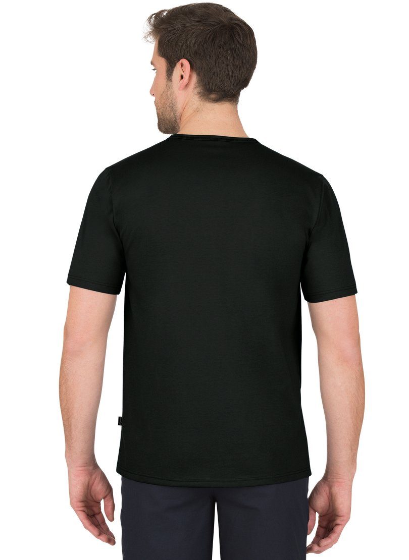 mit T-Shirt TRIGEMA T-Shirt Knopfleiste Trigema DELUXE schwarz Baumwolle