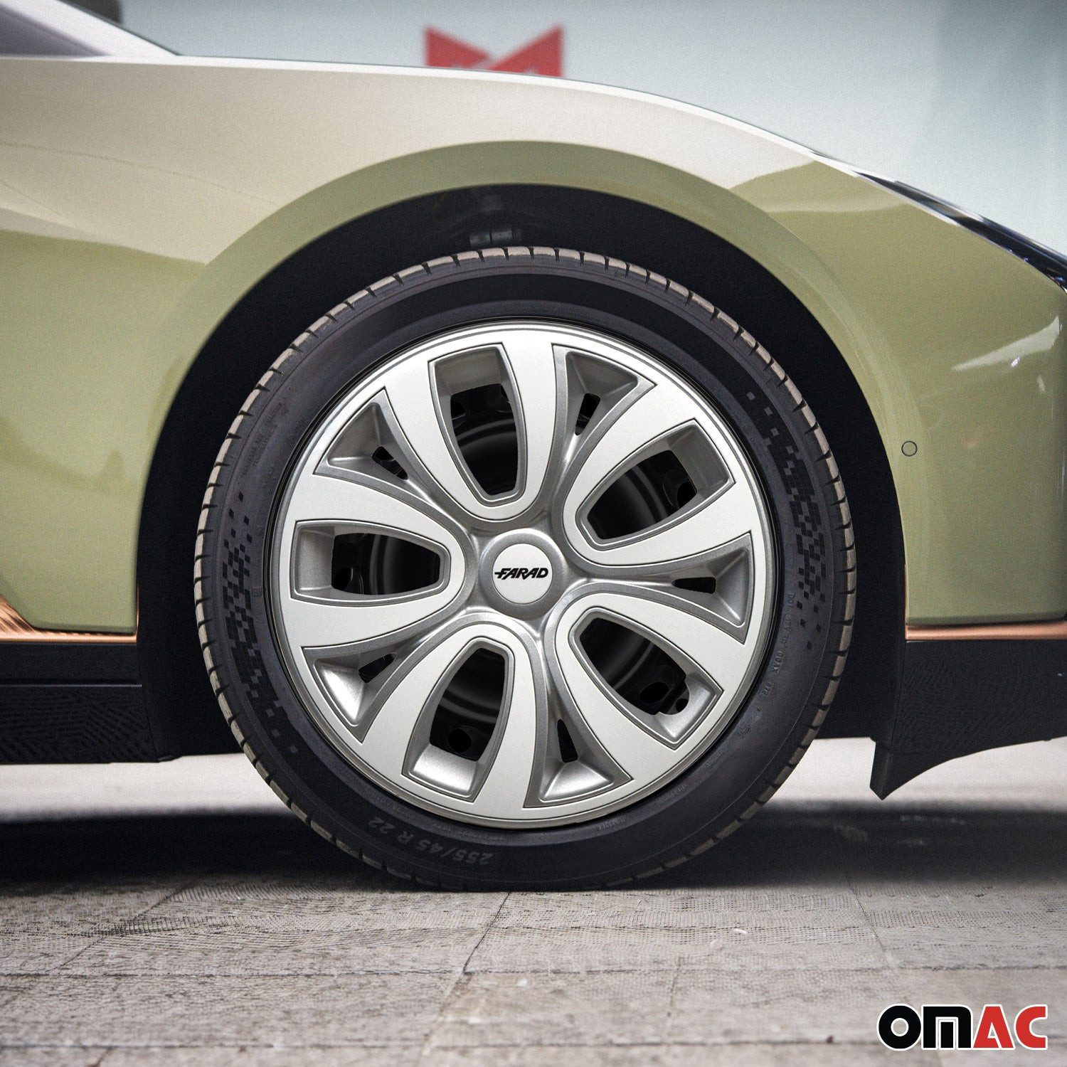 OMAC Wheel Covers 15 inch Grey & White 4-piece set, (4-pcs) Easy installation, lightweight, car wash safe