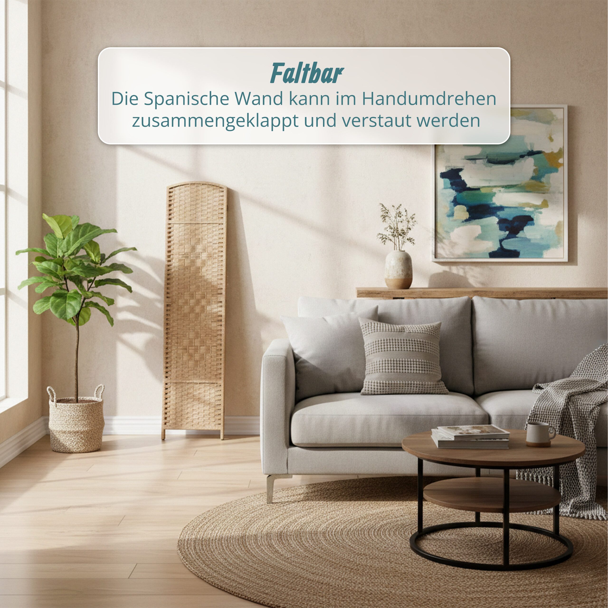 relaxdays Paravent Raumteiler 4-teilig (4 St), natur – Bild 5 von 5