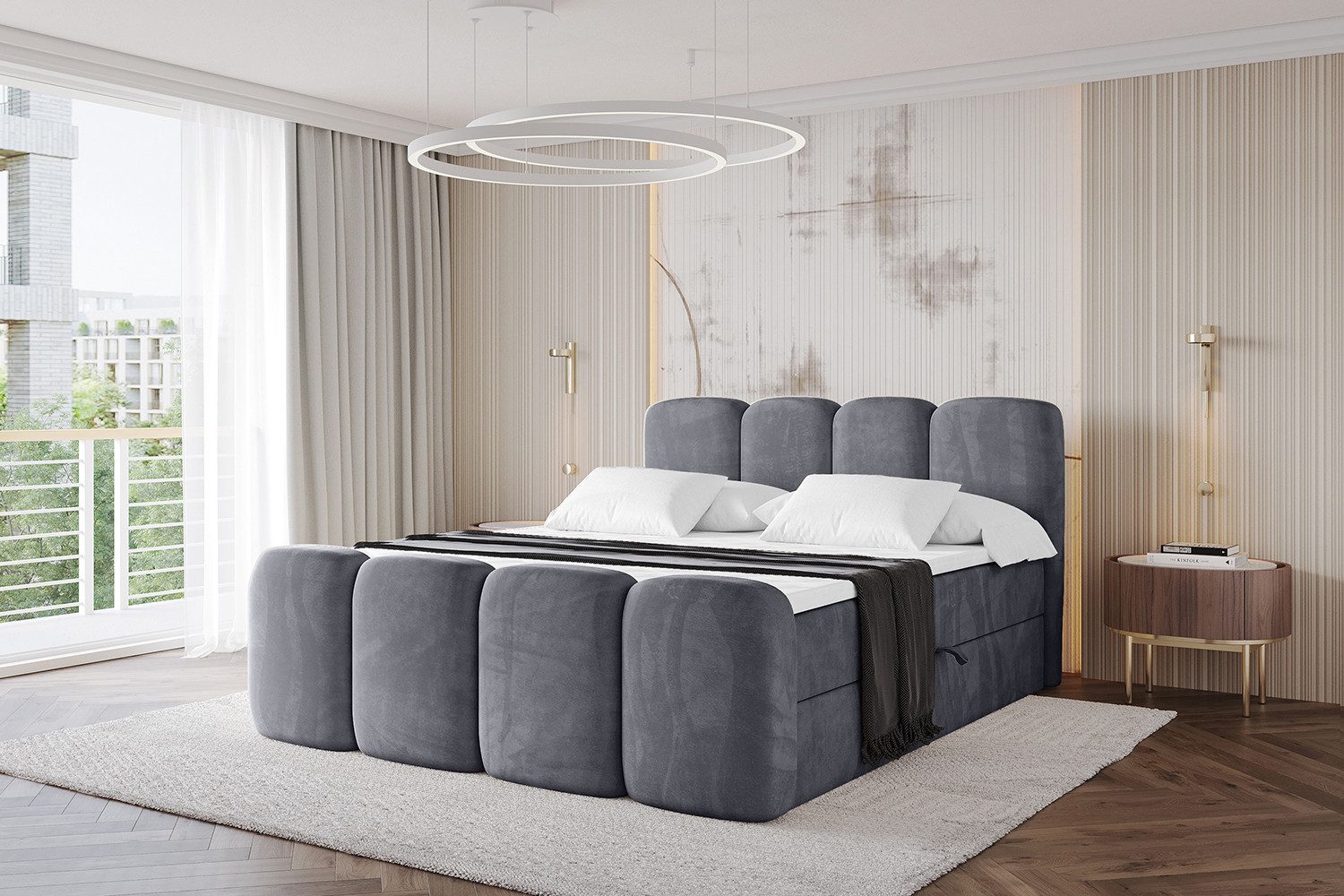 ALTDECOR Boxbett NINA-Z (Multipocket-Matratze H4, H3 Matratze Bonellfederung, Topper, Kopfteil), Doppelbett mit Fußteil