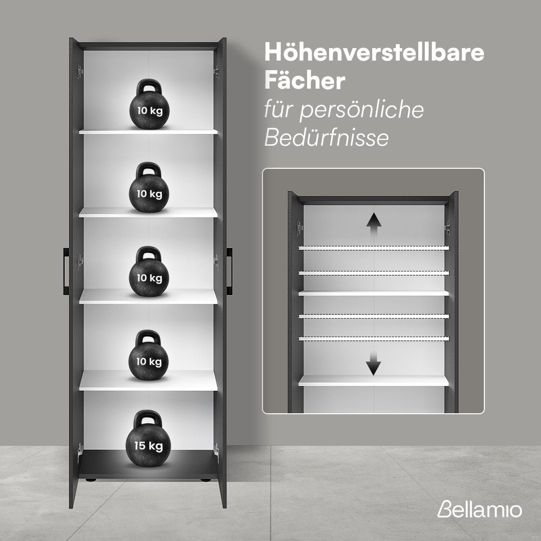 Bellamio Mehrzweckschrank-Set Apol, (Schwarz, 2er-Set), Akten- und Besenschrank mit je 5 Fächern, inkl. Staubsaugerfach – Bild 5 von 5