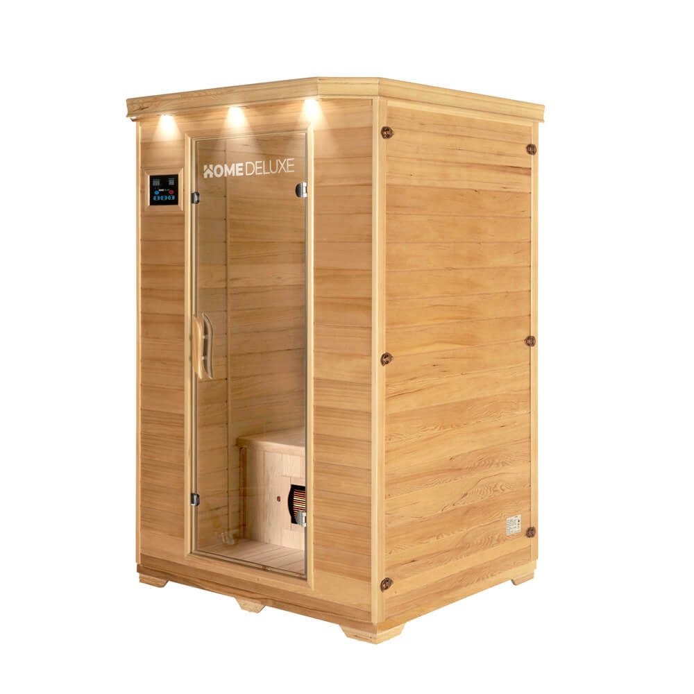 HOME DELUXE Infrarotkabine REDSUN - M, BxTxH: 120 x 105 x 190 cm, (Komplettset) 5 Infrarotstrahler, Hemlocktanne, für 2 Personen l Infrarotsauna