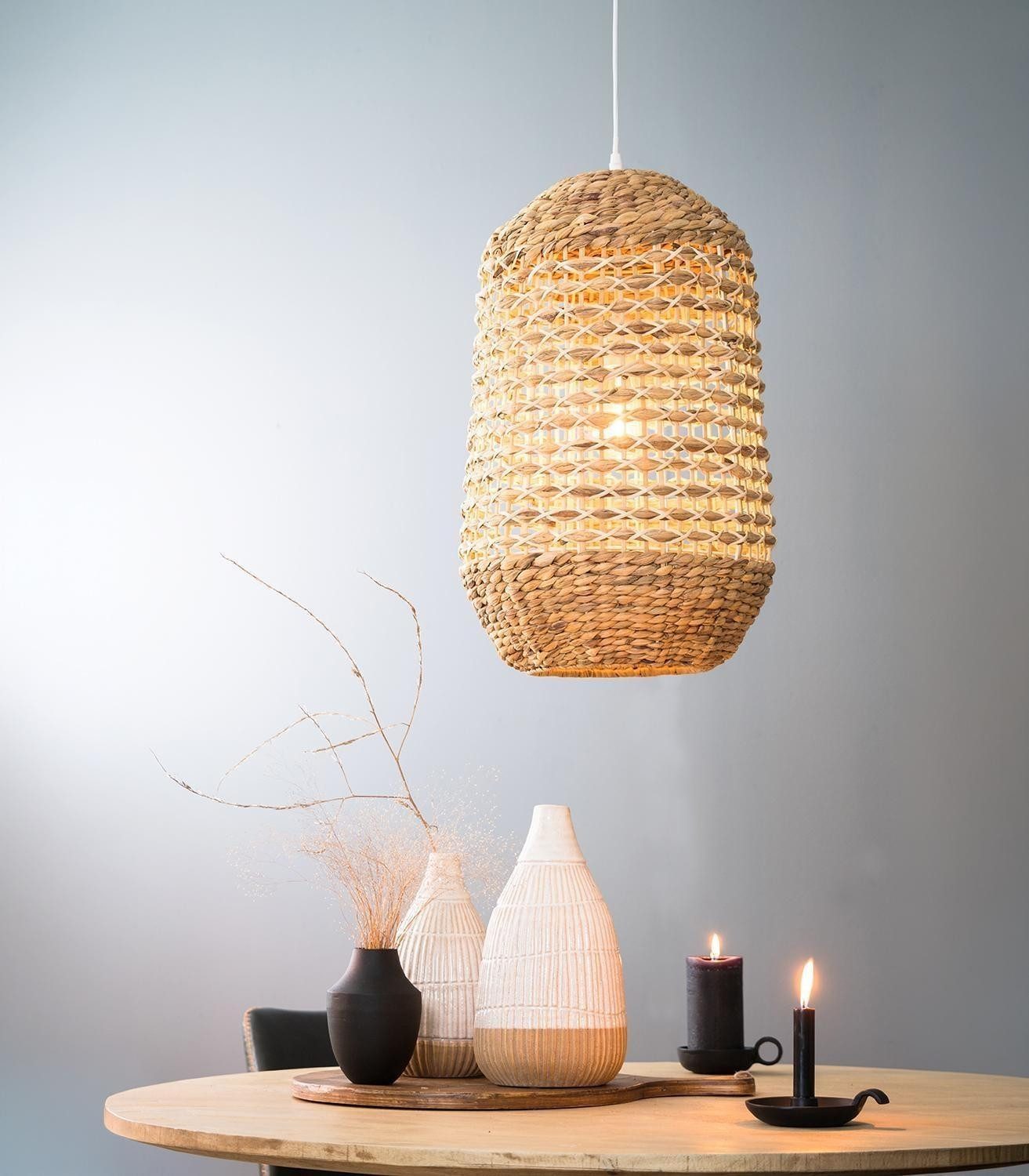Light & Living Pendelleuchte TRIPOLI, Beige, Weiß, Holz, Rattangeflecht, E27, ohne Leuchtmittel, Ø 37,5 x H 58 cm