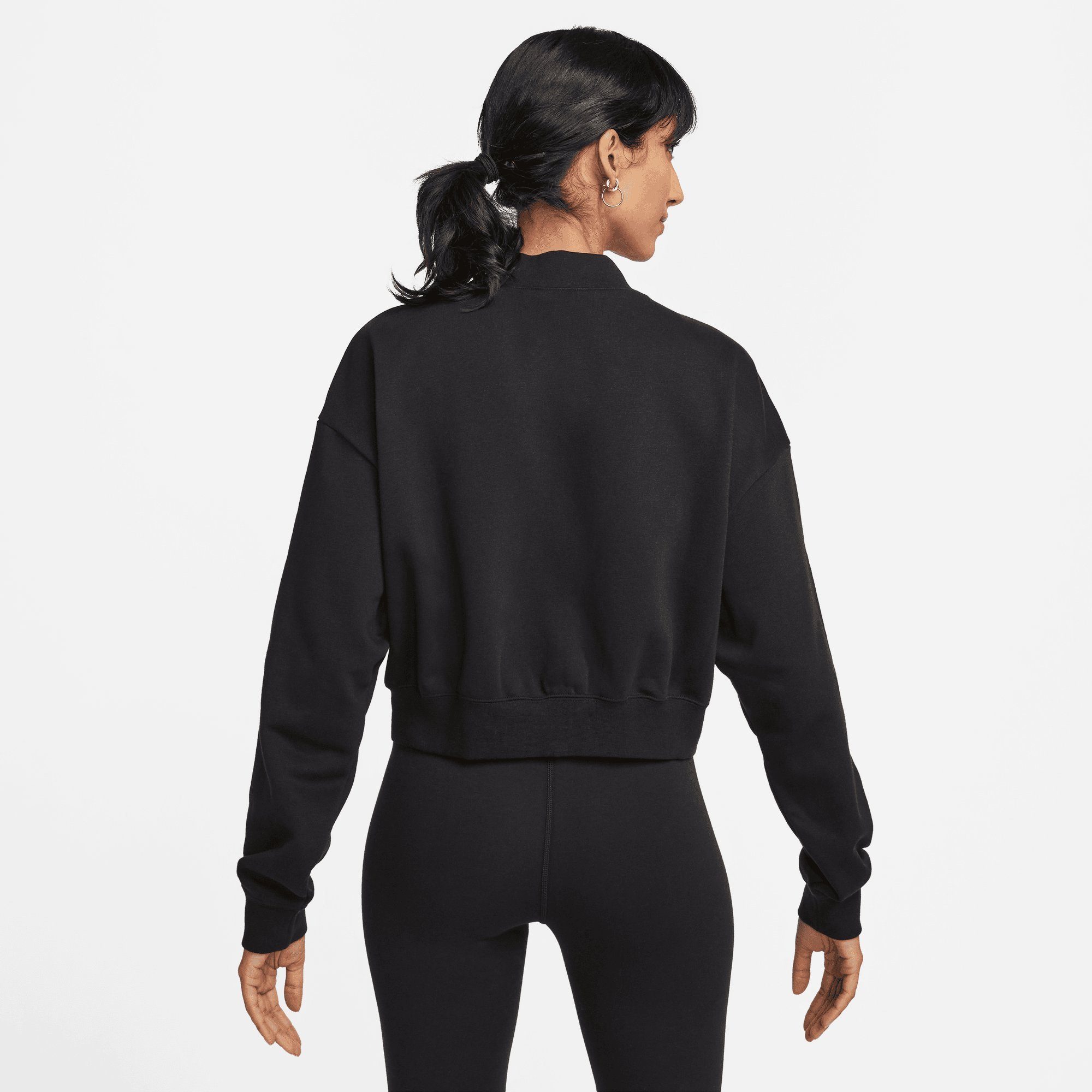 Nike Sportswear Sweatjacke CLUB FLEECE FULL-ZIP JACKET CROPPED WOMEN'S BLACK/WHITE OVERSIZED