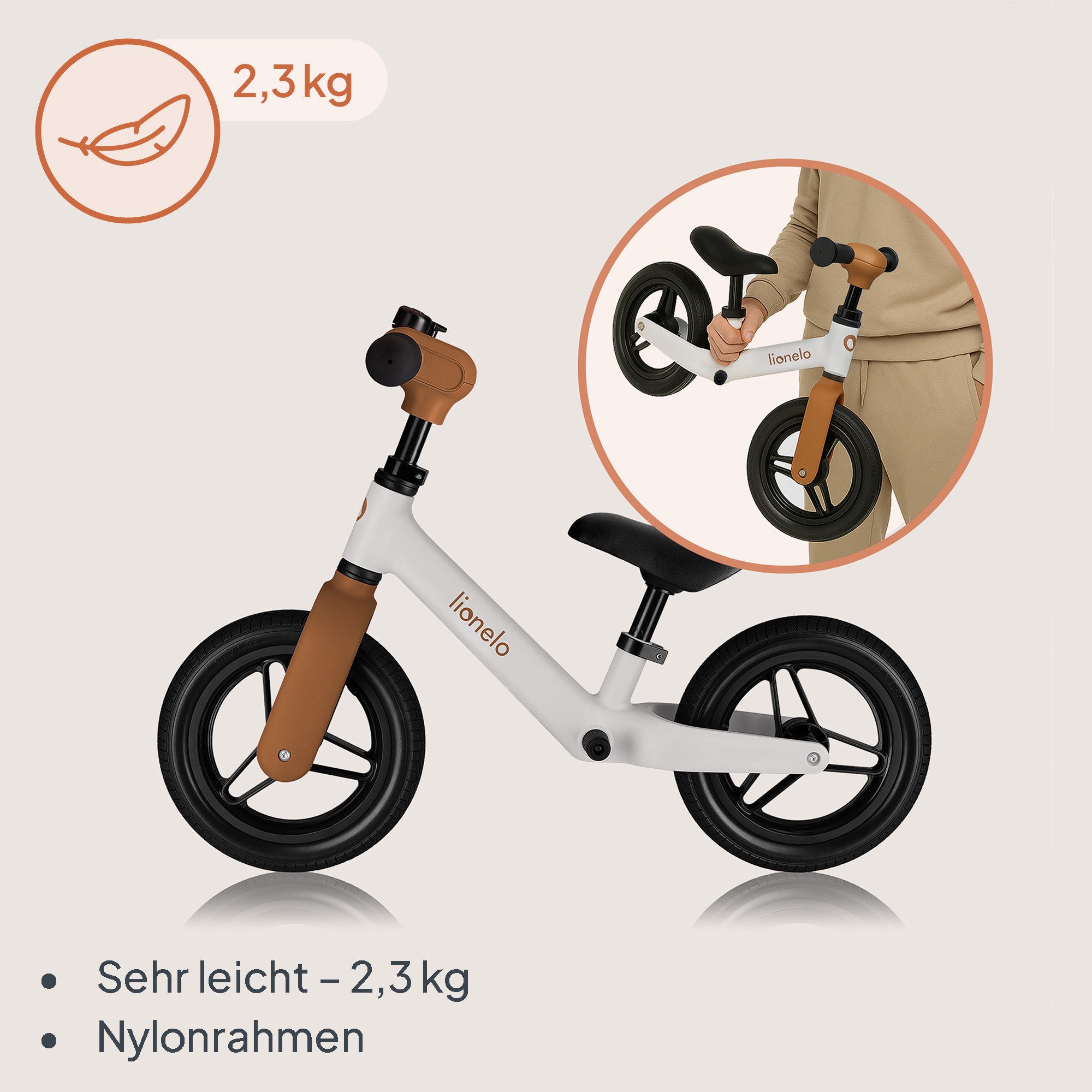 lionelo Laufrad TONI 25 cm Zoll, Leicht/Verstellbar/PU-Räder/120° Lenkerstopp – Bild 4 von 5
