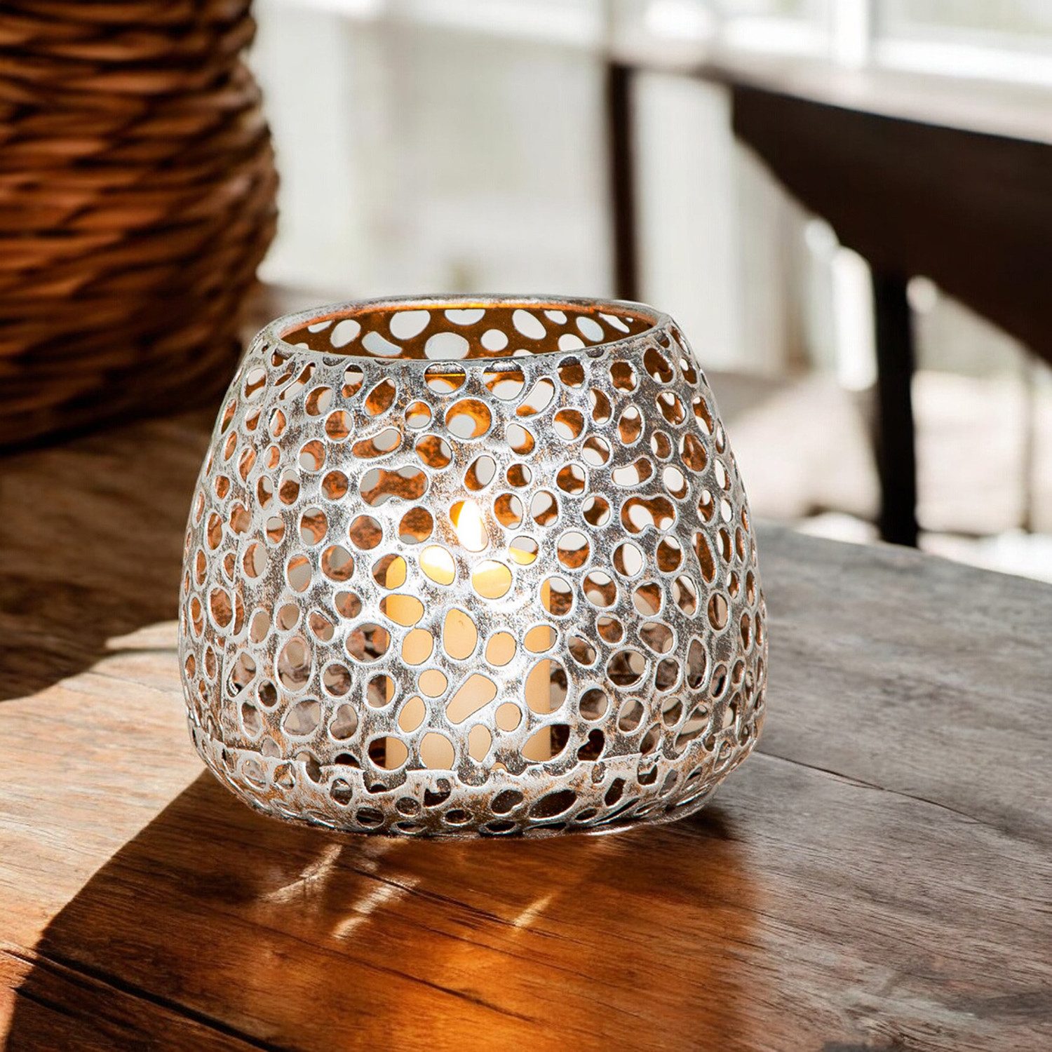 Casablanca by Gilde Windlicht Windlicht Chico antik-silber (1 St) günstig online kaufen