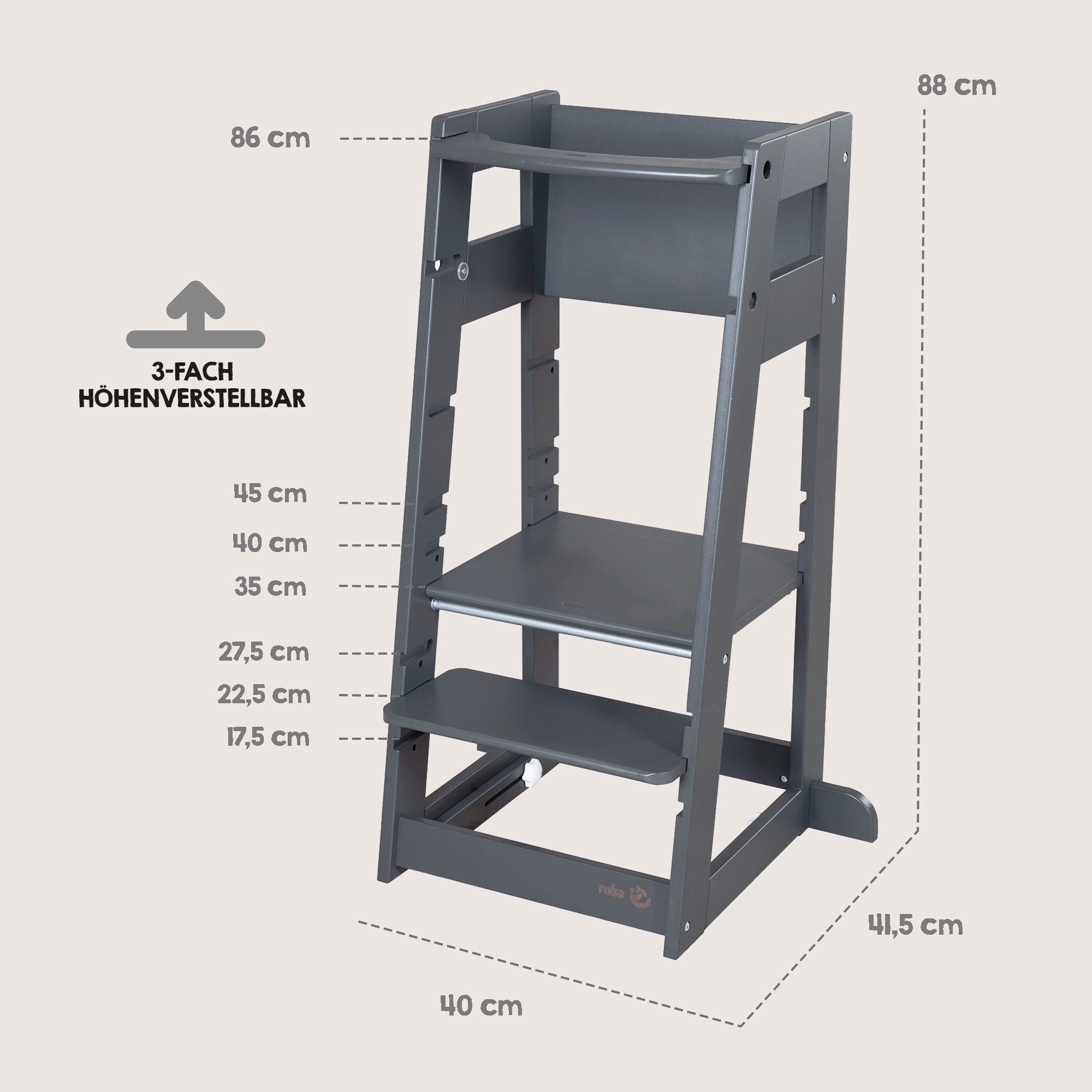 roba® Hochstuhl & Lernturm "2 in 1 Sit & Step" - Aus Holz - Montessori, mit Kippschutz - – Bild 5 von 5