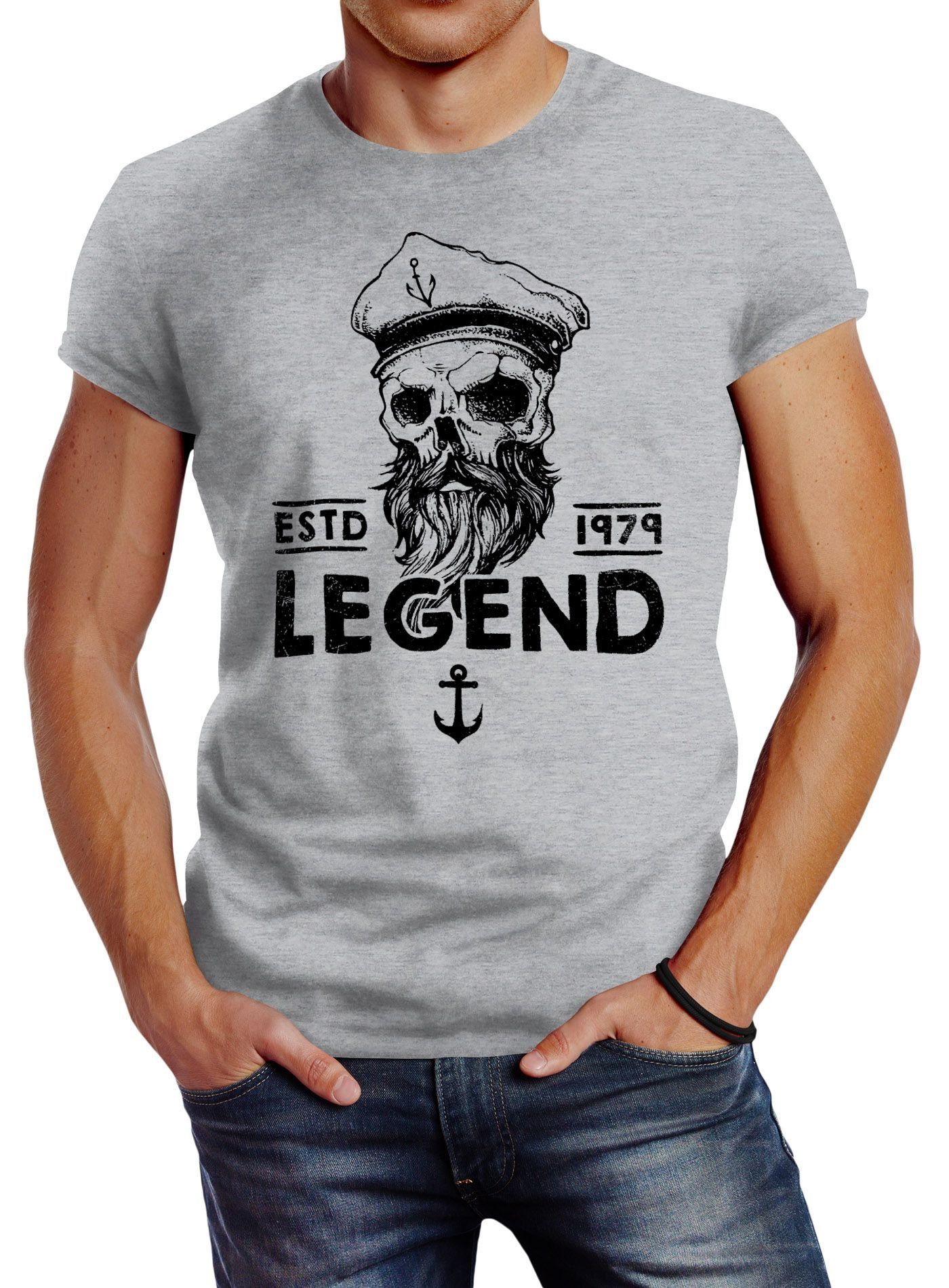 Neverless Print-Shirt Herren T-Shirt Skull Captain günstig online kaufen