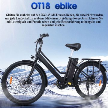 Fangqi E-Bike 26 Zoll Elektrofahrrad,E-Bike,MTB,36V/10.4Ah akku,25KM/H,für 160-190cm, 250W Heckmotor, (Niedriger Einstiegsrahmen,Herren Damen Pedelec Bis zu 60km, verstellbarer Sitz, Citybikes, Smartbikes, Elektrofahrräder für Damen und Herren), Höhenverstellbare Sattelstütze,Maximale Belastung 120 kg