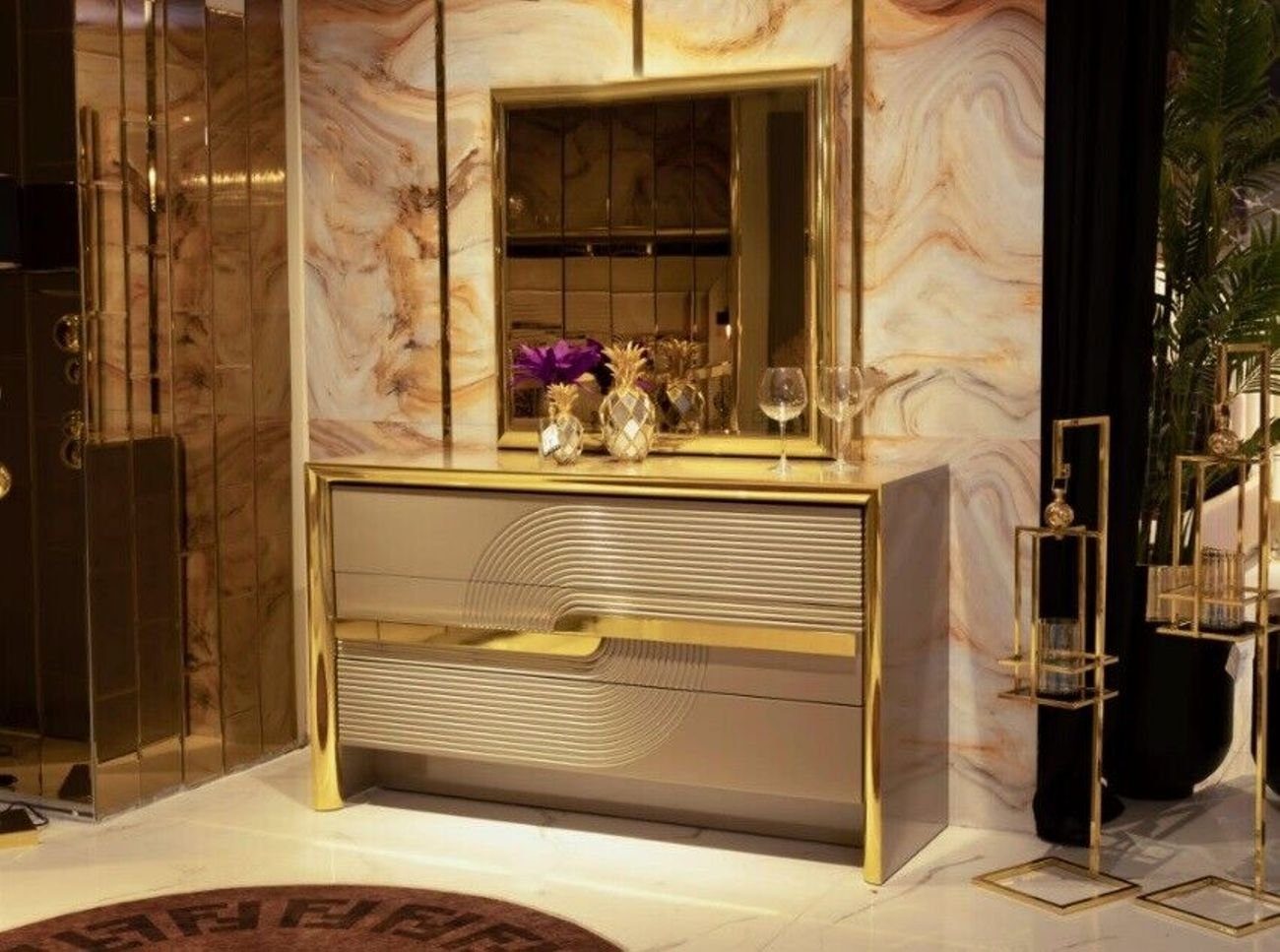 JVmoebel Kommode Kommode Sideboard Metall xxl Gold Big Kommoden Italienische Stil Möbel (2 St)
