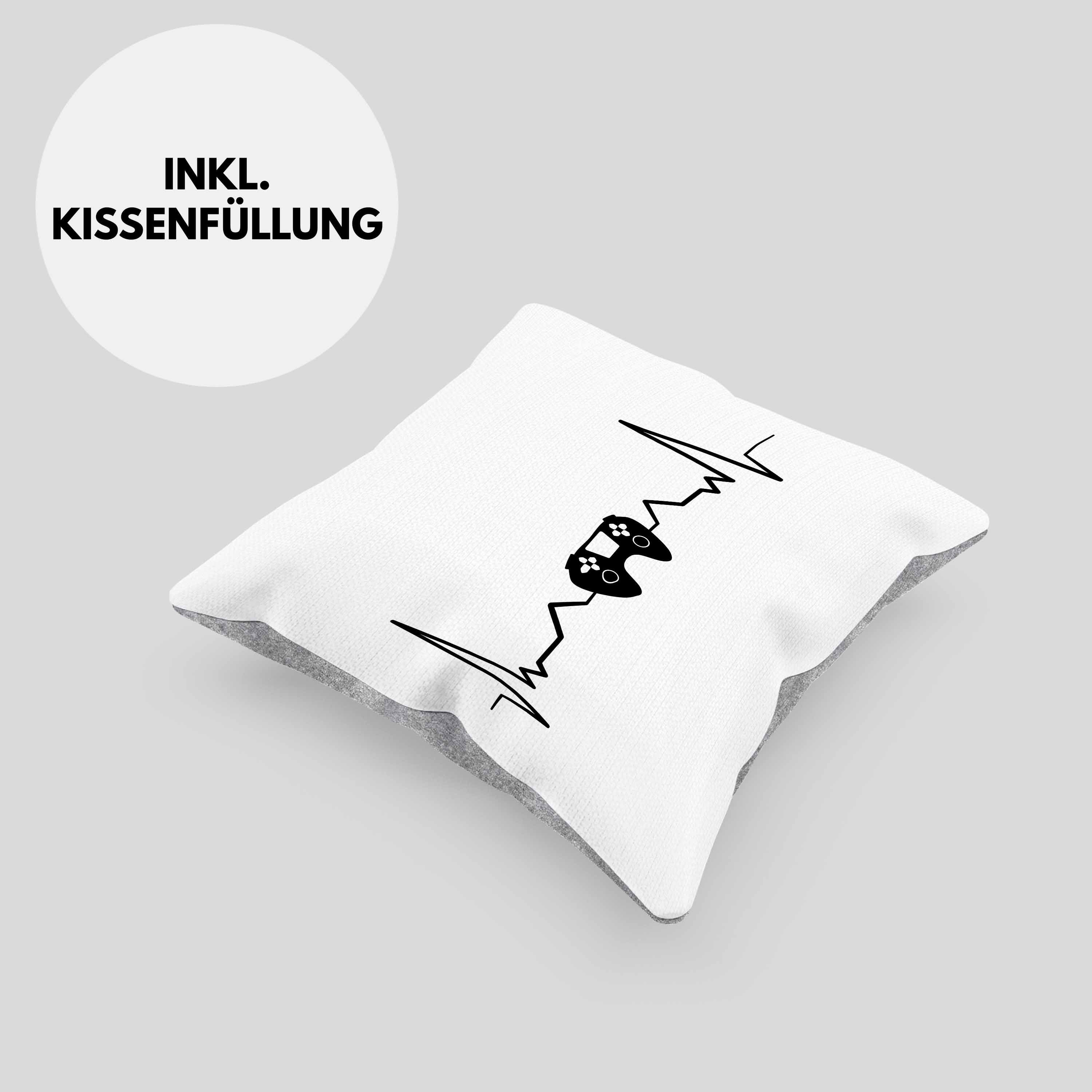 Jungs mit Trendation Dekokissen Herzschlag Gamer Gamer Kissen Füllung Grau 40x40 - Trendation Dekokissen Geschenkidee