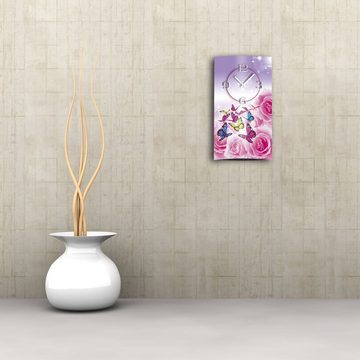 dixtime Wanduhr Rosen Schmetterlinge Designer Wanduhr modernes Wanduhren Design leise (Einzigartige 3D-Optik aus 4mm Alu-Dibond)