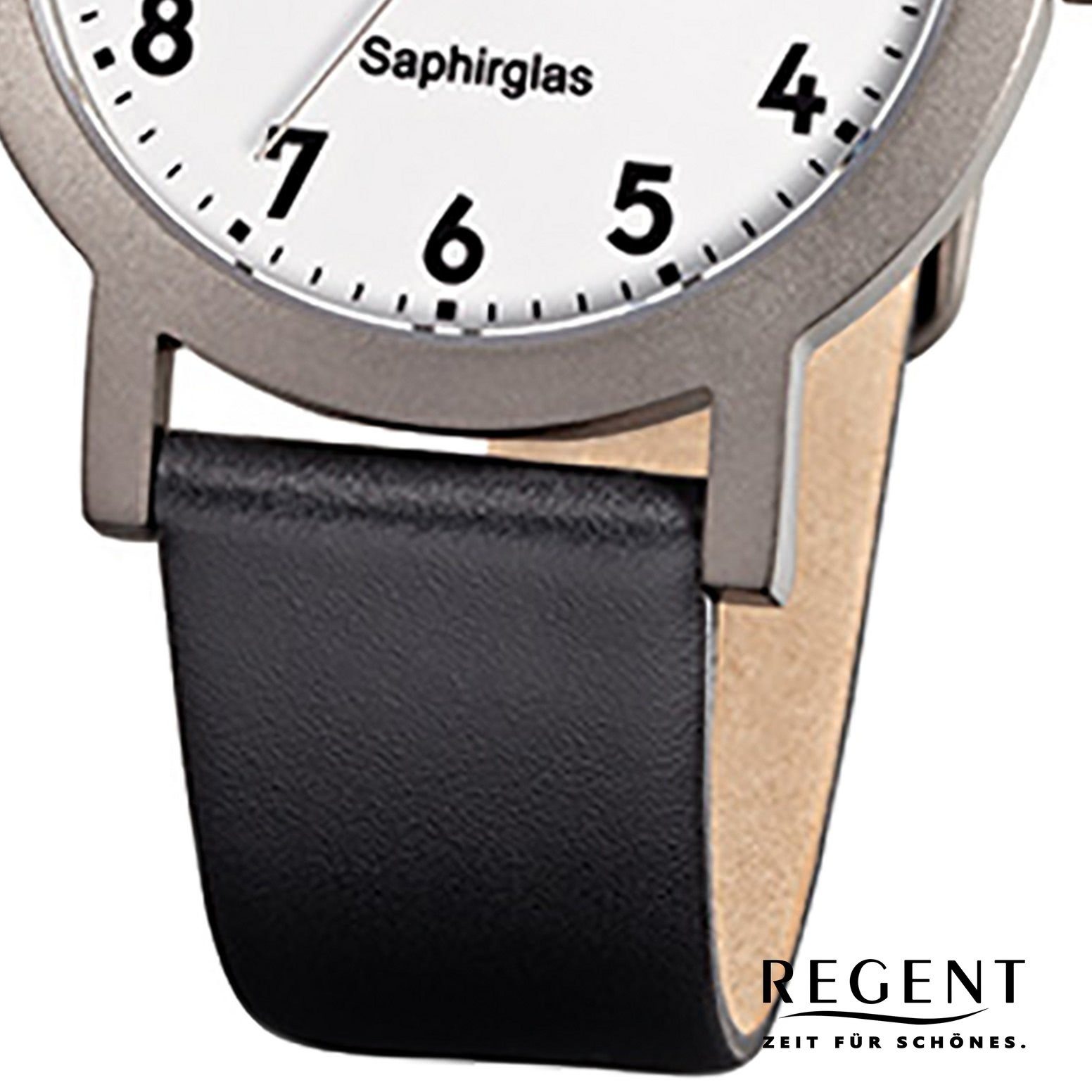 Regent Quarzuhr Regent Herren-Armbanduhr schwarz Herren Analog, rund, mittel 37mm), Armbanduhr (ca. Lederarmband