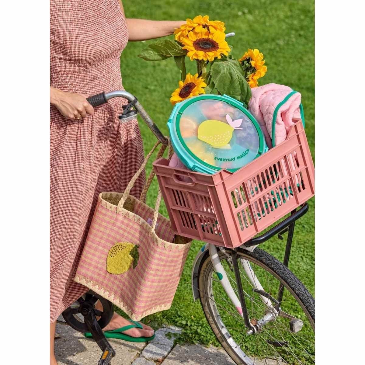 rice Shopper Raffia Shopper Zitrone Tasche, handgefertigt, mit Innentasche