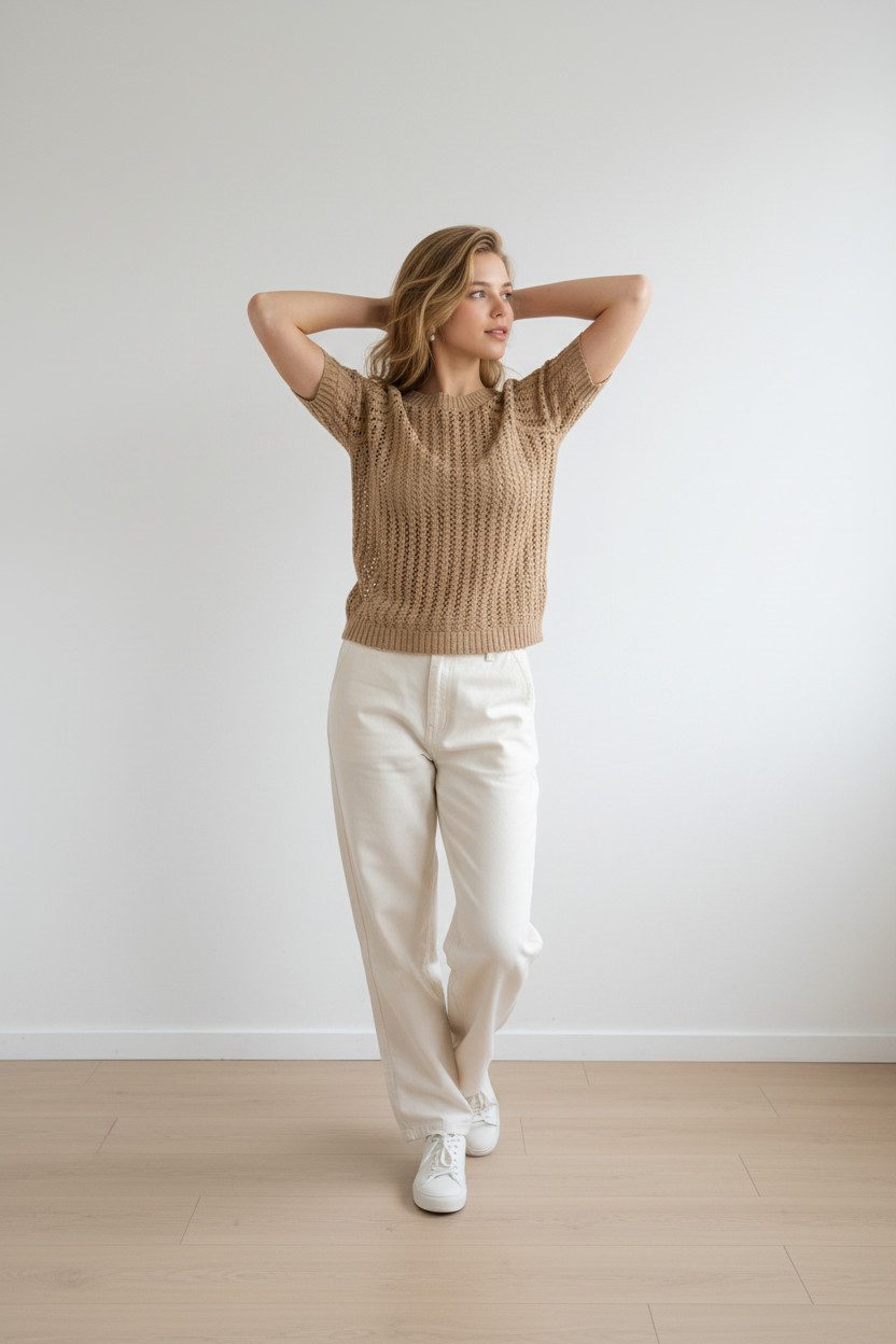 Zuckerwatte Ajourpullover modisch kurz aus 100% Baumwolle