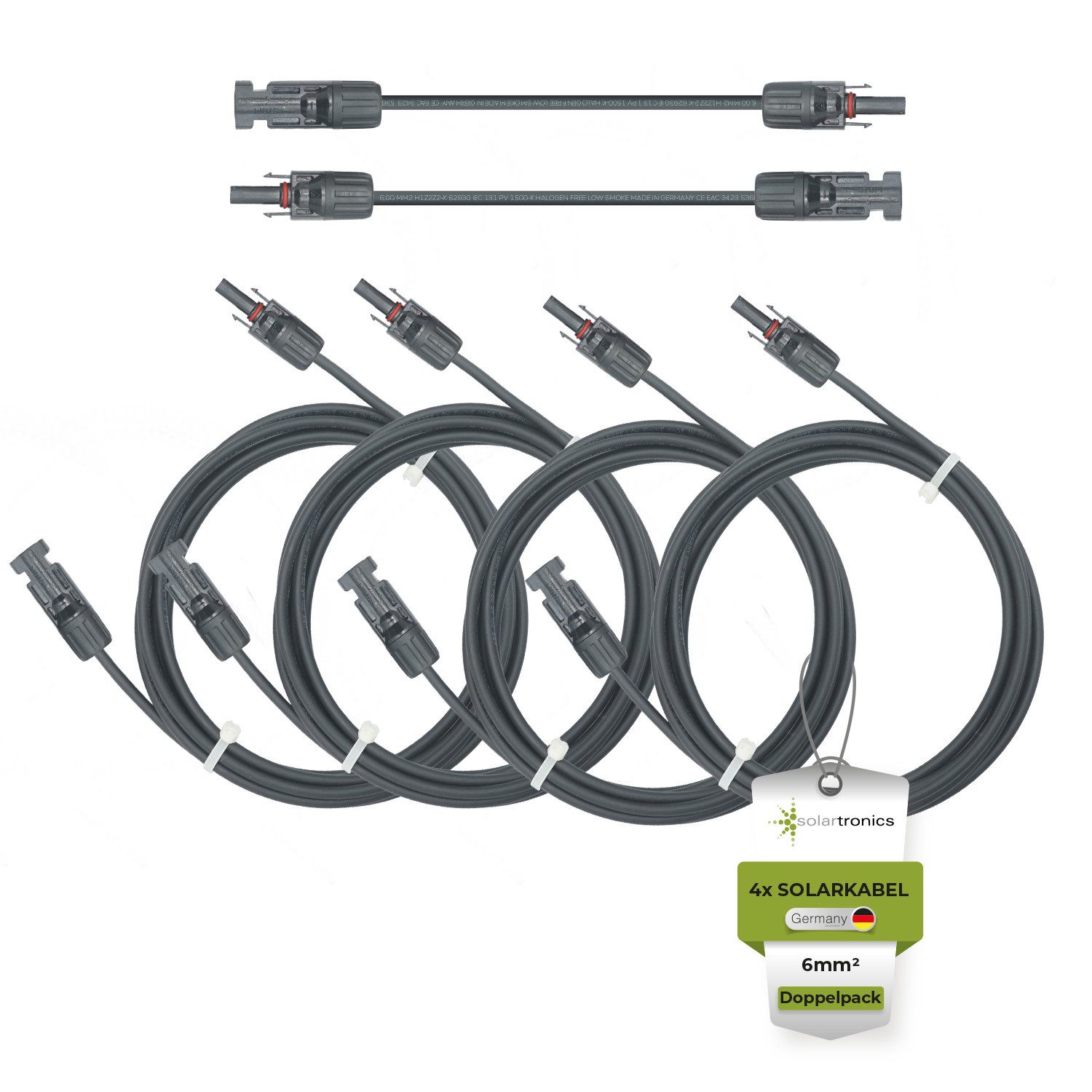solartronics Doppelpack Solarkabel 4mm² mit Solarstecker, Schwarz Solarkabel, (1000 cm)