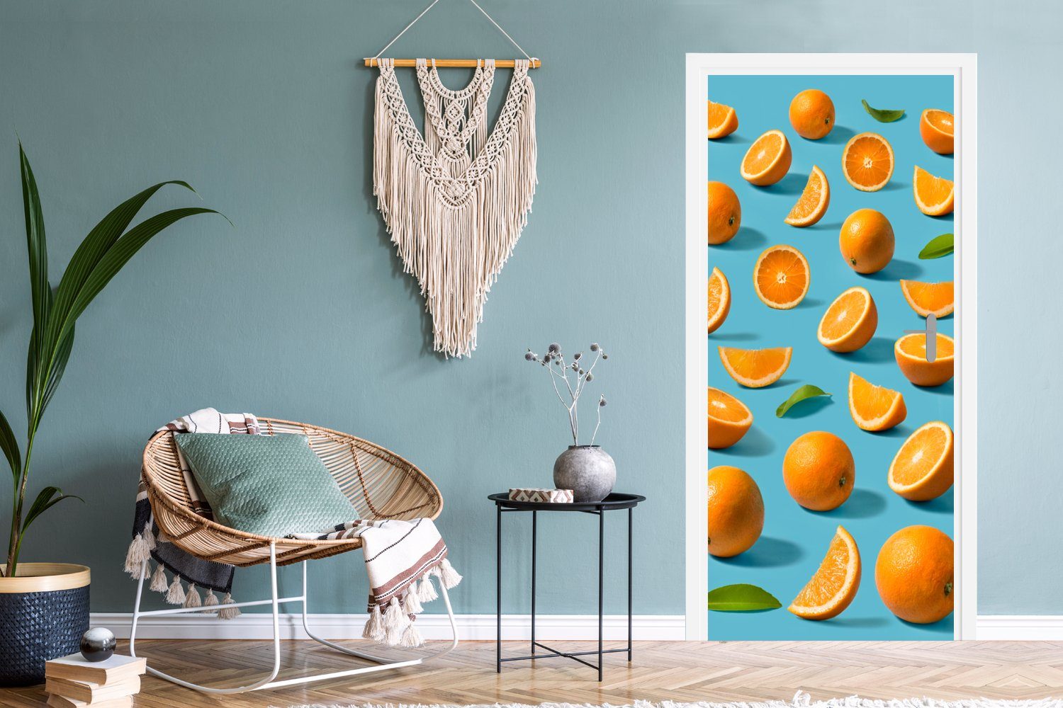 Obst, für Türaufkleber, 75x205 (1 St), MuchoWow Orange cm bedruckt, - Türtapete Matt, Tür, Stilleben Fototapete -