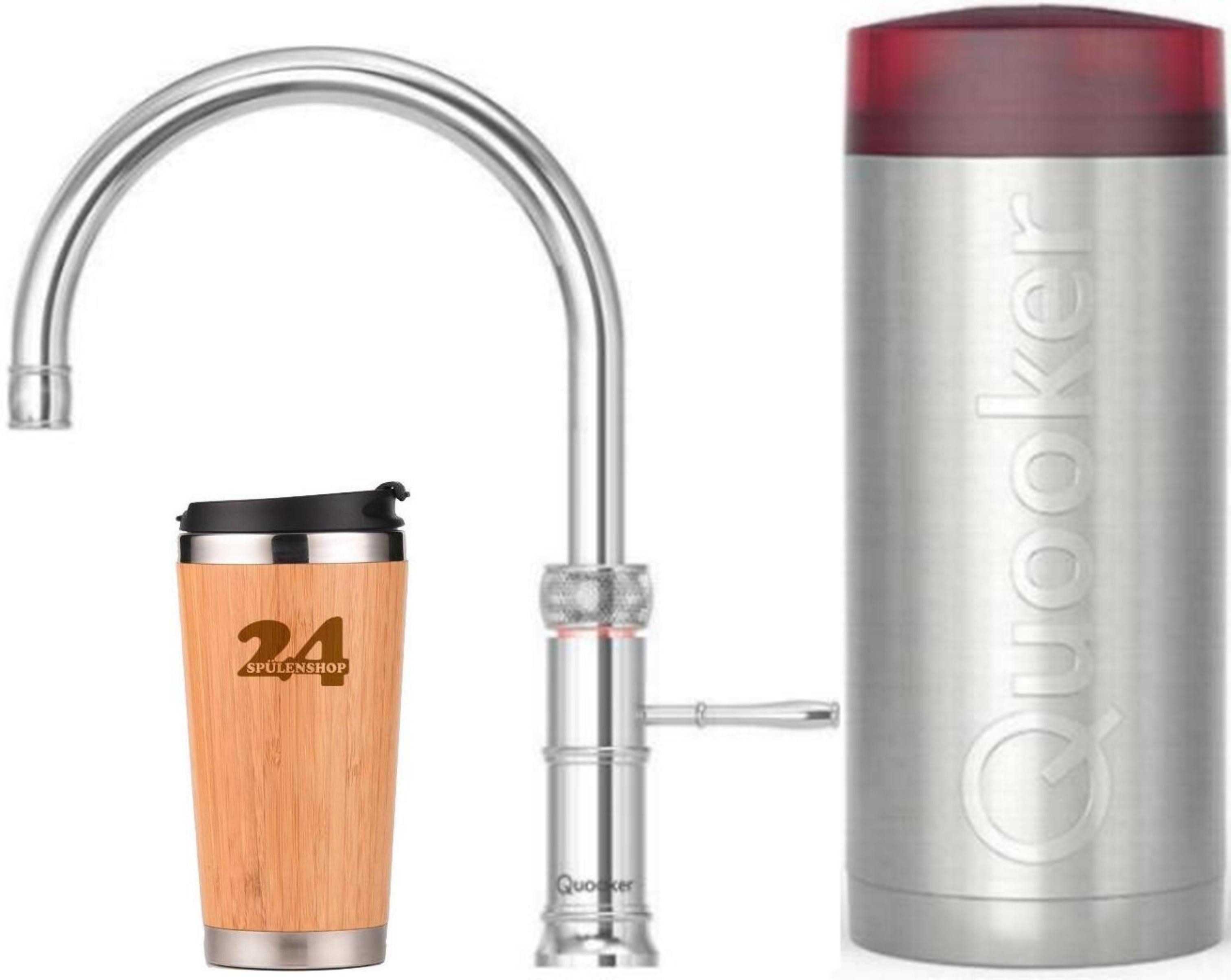 QUOOKER Küchenarmatur QUOOKER CLASSIC FUSION Round COMBI B Chrom 100°C Armatur (22CFRCHR) (2-St) Spültischmischer mit 100°C Kochendwasserfunktion
