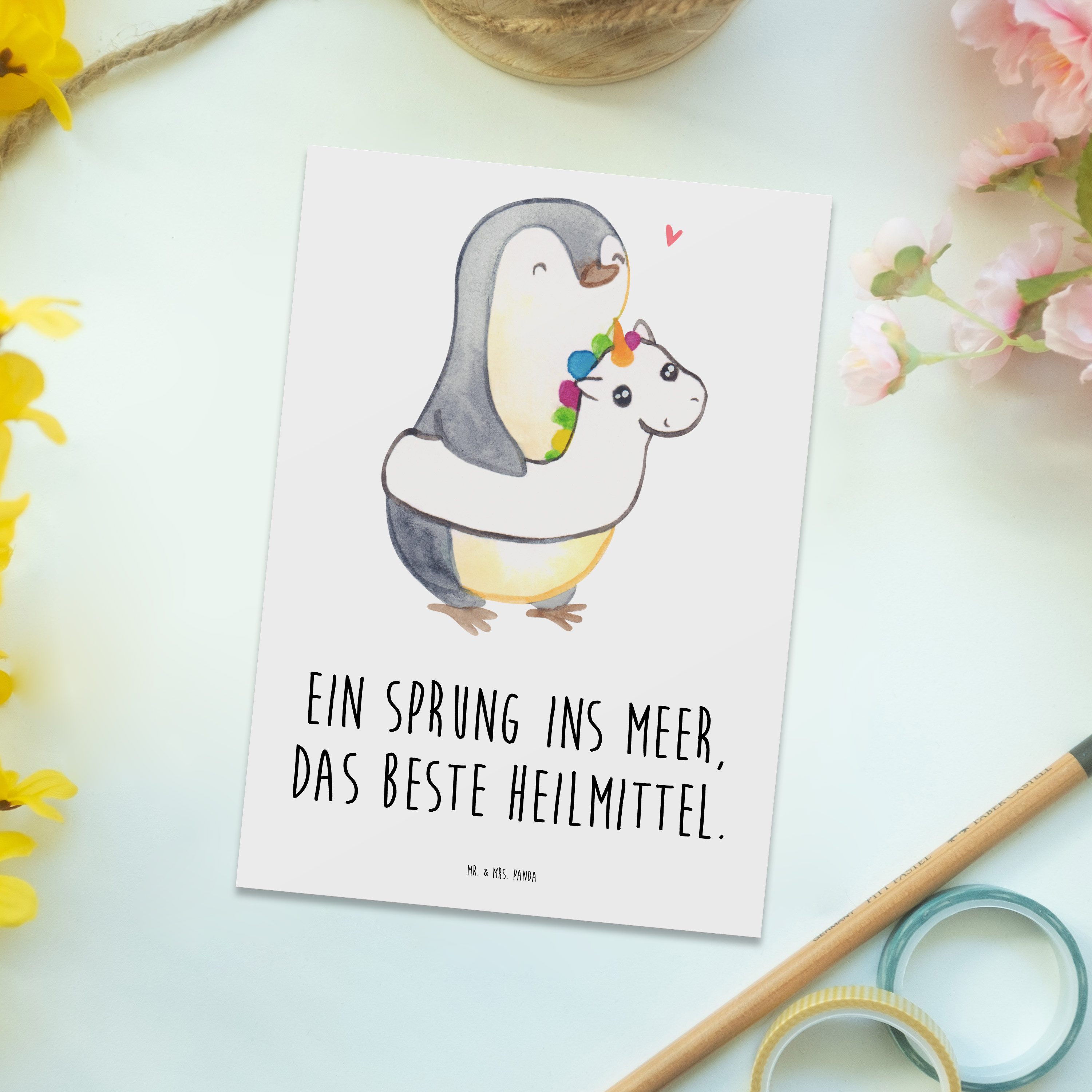 Thumbnail - Mr. & Mrs. Panda Postkarte Sommermeerheilkraft - Weiß - Geschenk, Wellen, Meeresrauschen, Sand, Langlebiger Druck