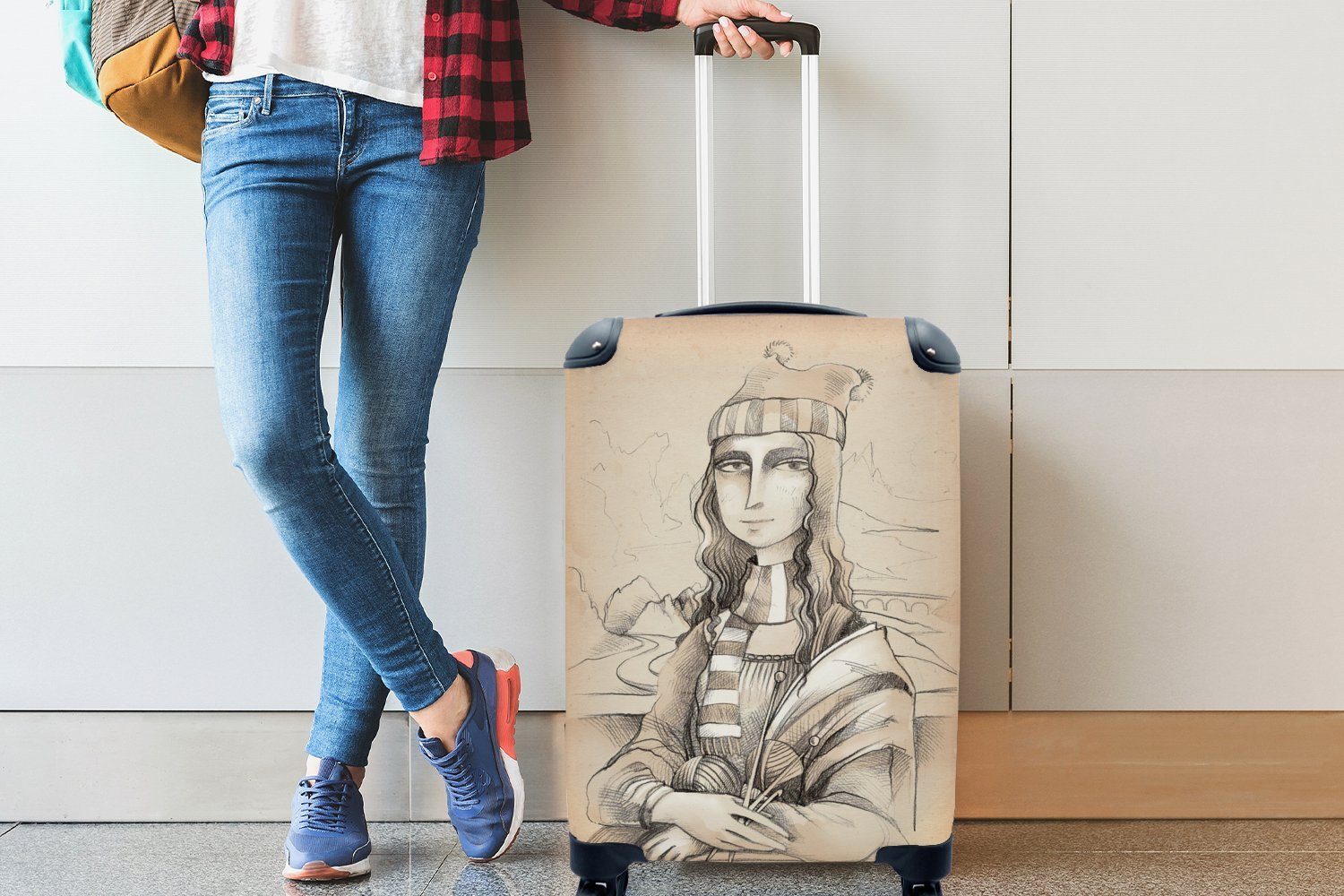 MuchoWow Handgepäckkoffer Illustration mit Halstuch, der Trolley, rollen, Rollen, Reisekoffer Lisa 4 für Reisetasche Ferien, mit Handgepäck einem Mona