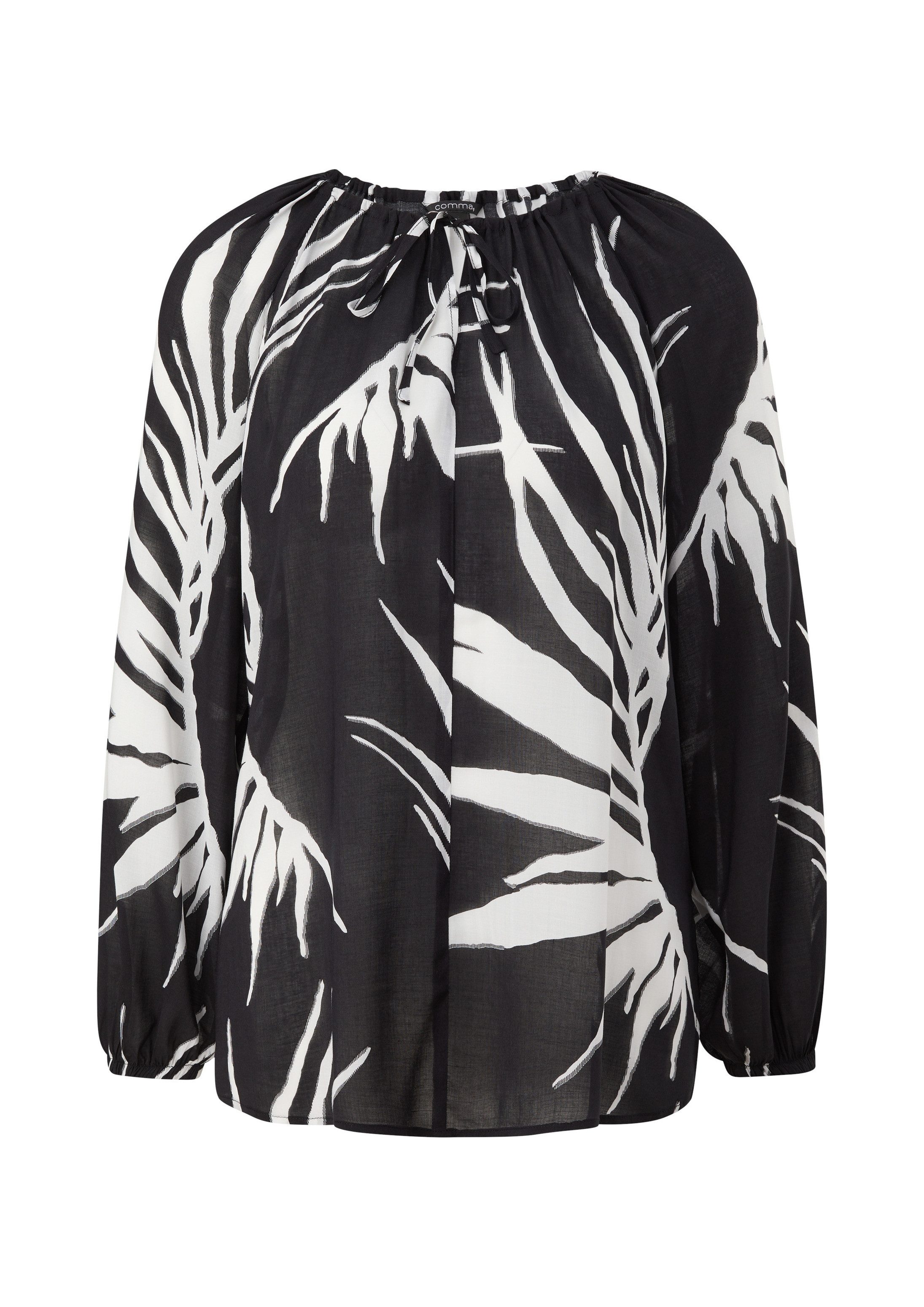 comma Langarmbluse Bluse Viskosebluse mit All-over-Print