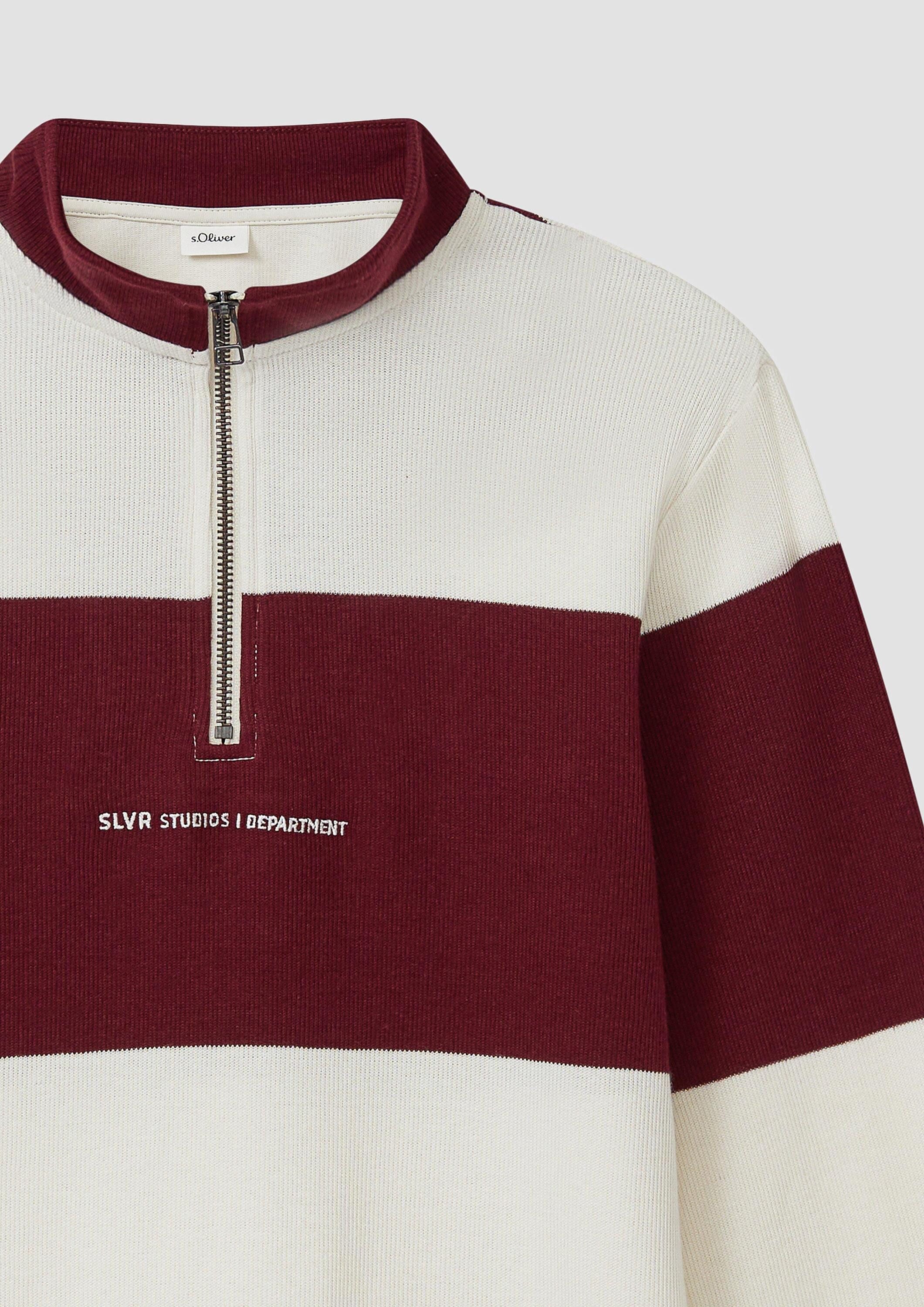 s.Oliver Langarmshirt T-Shirt Rippstrick-Longsleeve mit Troyer-Kragen und Stickerei-Detail – Bild 4 von 4