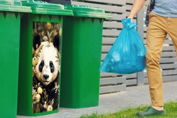 MuchoWow Wandsticker Panda - Pandabär - Wildtiere - Blumen (1 St), Mülleimer-aufkleber, Mülltonne, Sticker, Container, Abfalbehälter
