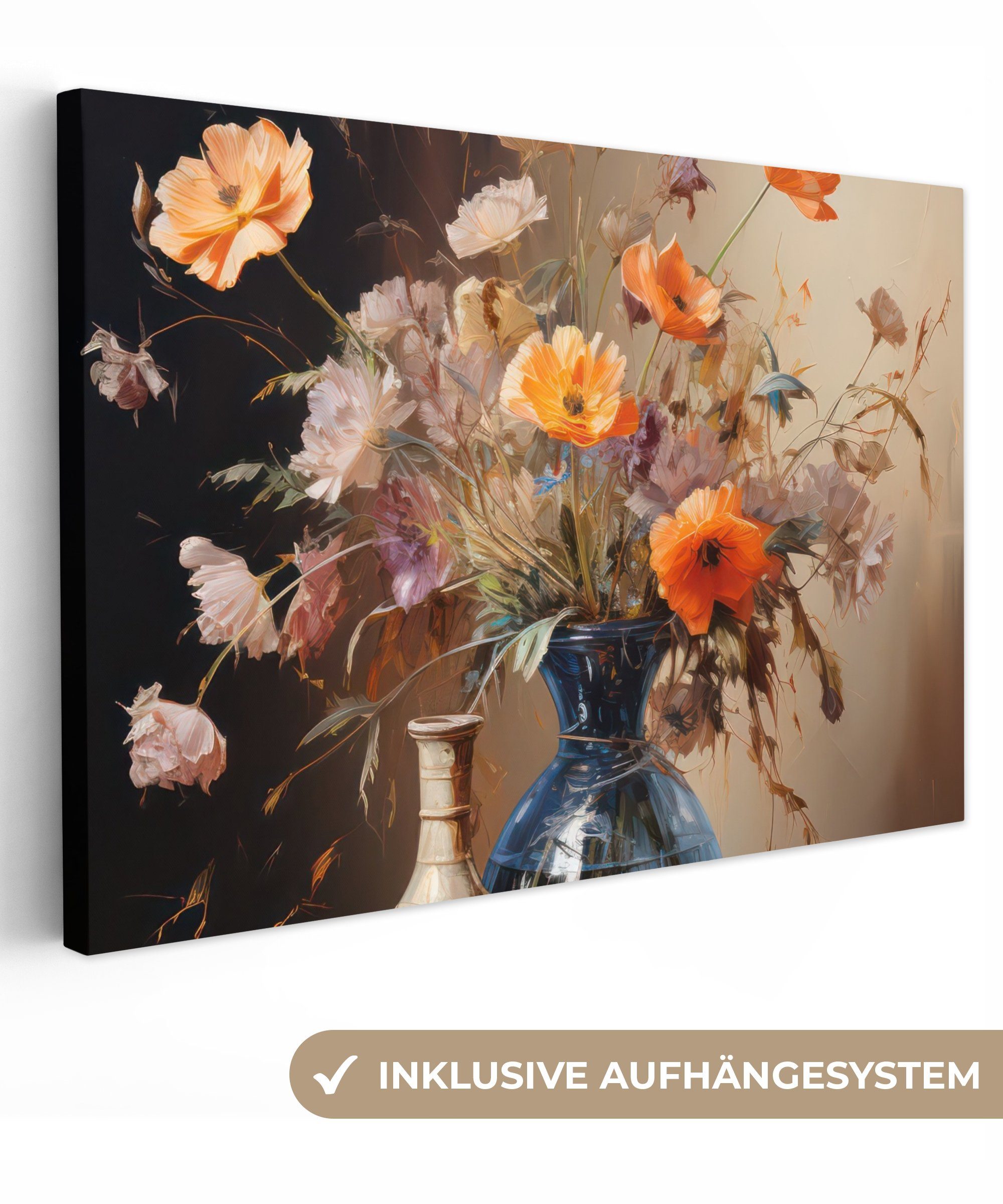 OneMillionCanvasses® Leinwandbild Blumenstrauß - Blumen - Ölfarbe - Stillleben - Pastell, (1 St), Wandbild Leinwandbilder, Aufhängefertig, Wanddeko, 30x20 cm