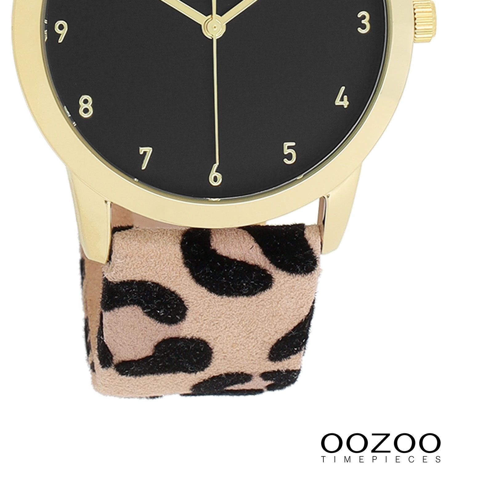 OOZOO Quarzuhr Oozoo Damen Armbanduhr beige schwarz, (Analoguhr), Damenuhr rund, mittel (ca. 38mm) Lederarmband, Casual-Style