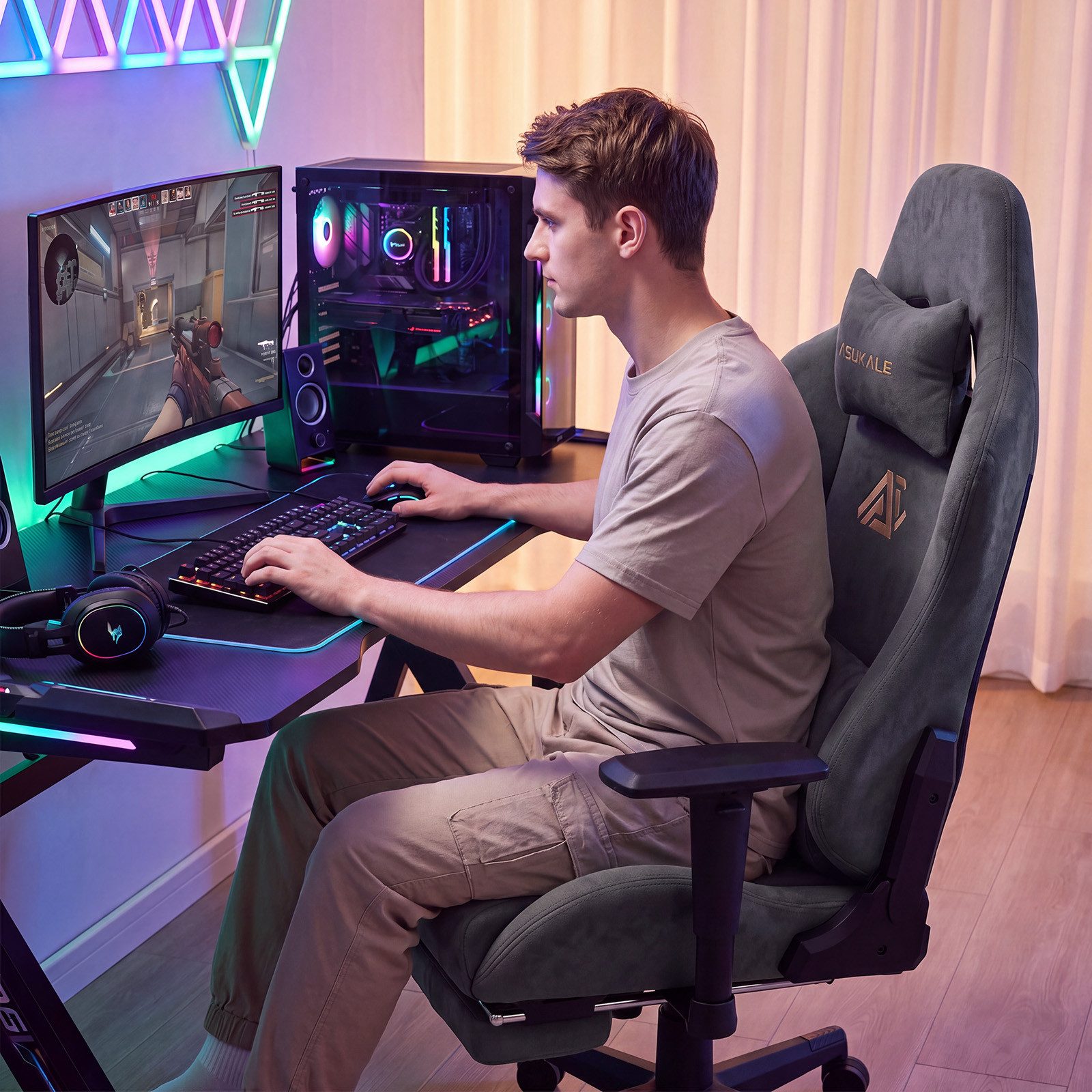 Asukale Gaming-Stuhl XXL Gaming-Stuhl ErgoComfort 4D mit Fußstütze – Bild 4 von 5