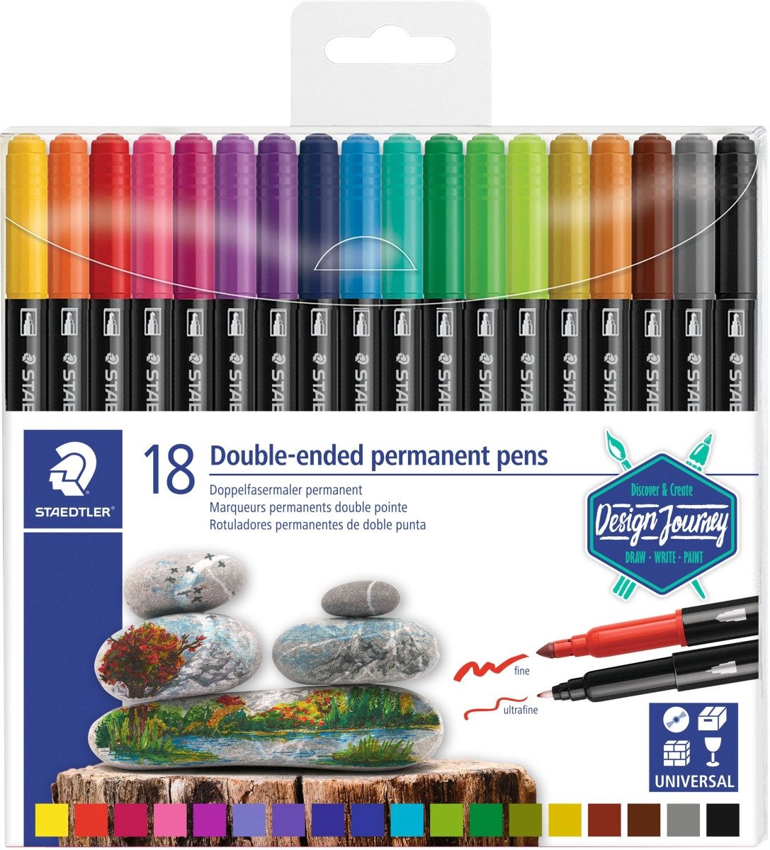 Filzstift Doppelfasermaler Duo permanent Office Etui VE=18 Farben