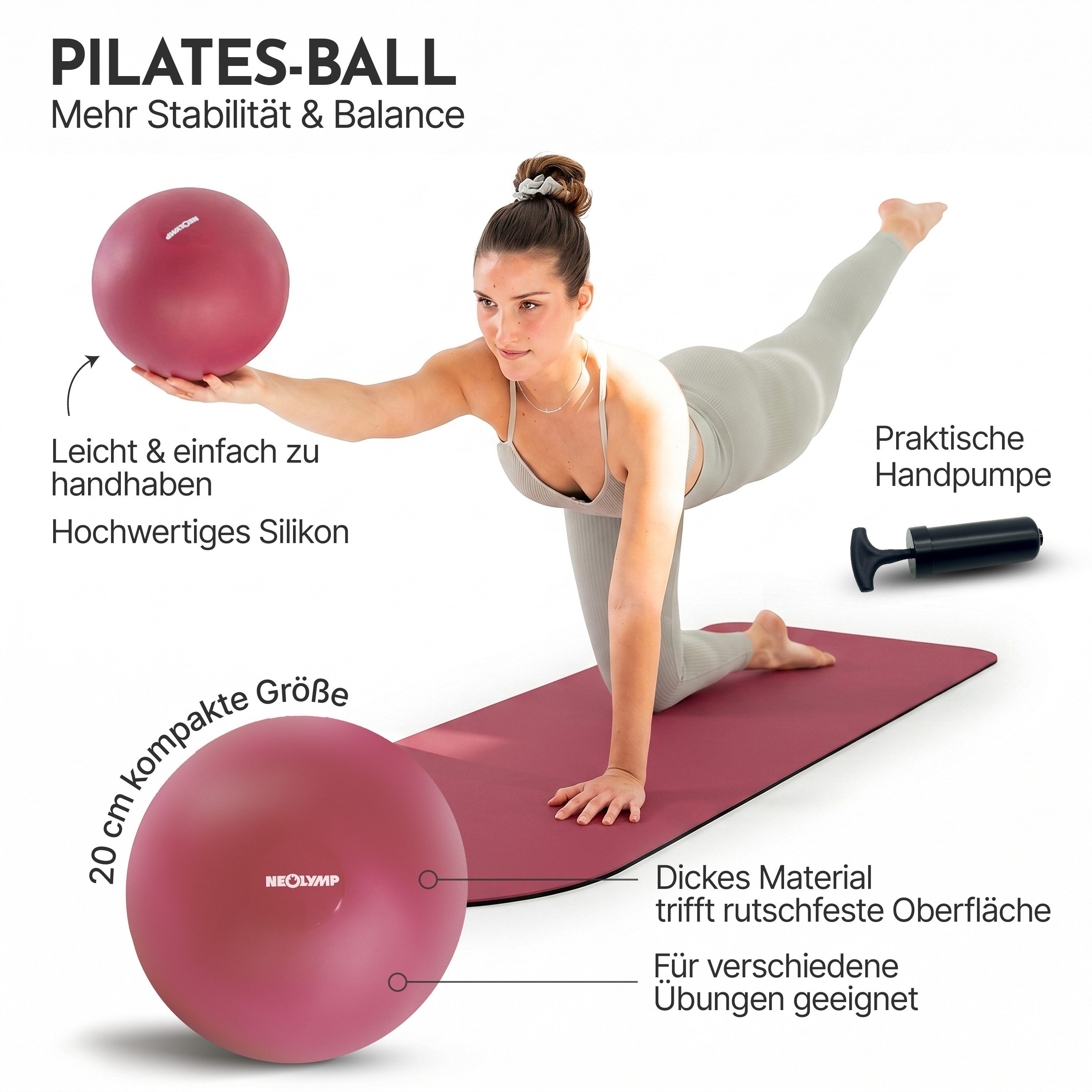 NEOLYMP Pilates-Ring Pilates Set für Zuhause – Pilates Ball, Pilates Ring & Gewichte (Set, Pilates Essential Kit Damen & Anfänger - Home Pilates), Pilates Zubehör Set – inkl. Pilates Bänder, 1kg Hanteln & E-Book