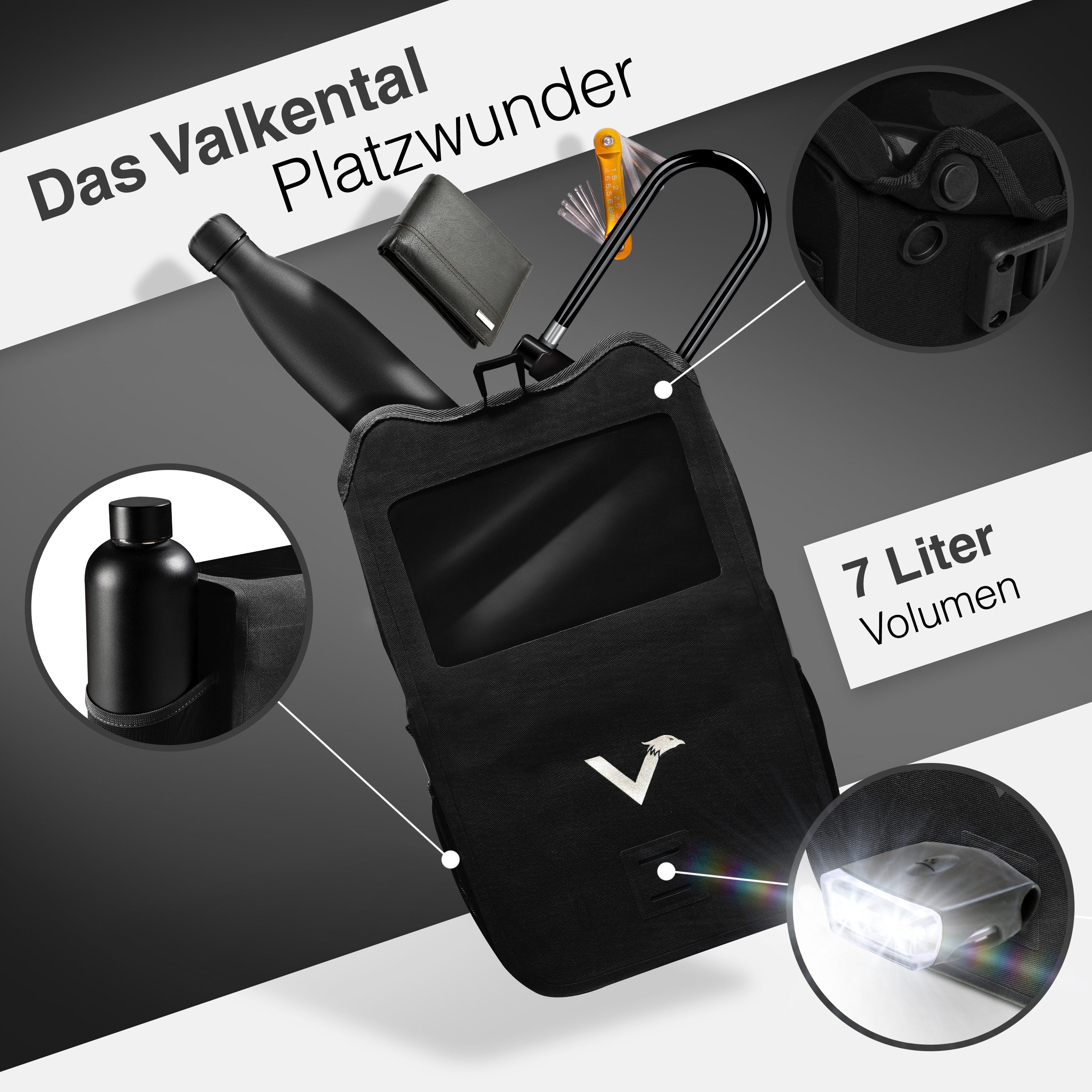 Valkental Lenkertasche Fahrradtasche vorne mit Handyfach, Klickfix-kompatibel, wasserdicht & reflektierend