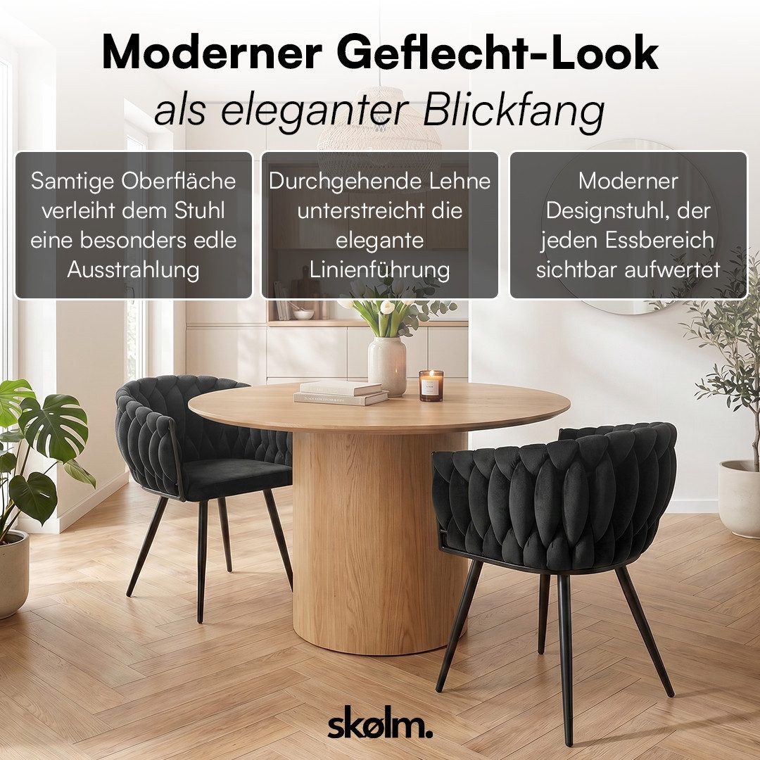 skølm Esszimmerstuhl & Drehstuhl Sudri mit Samtbezug gepolstert (2er Set, schwarz, Metallgestell, 2 St), Armlehnenstühle in Flecht-Look, verfügbar als 4er/6er Set
