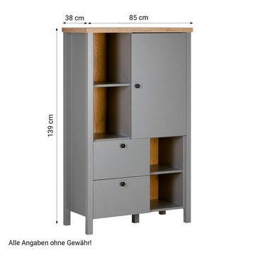 Homestyle4u Kommode Highboard Grau Wohnzimmerschrank Holz (kein Set)