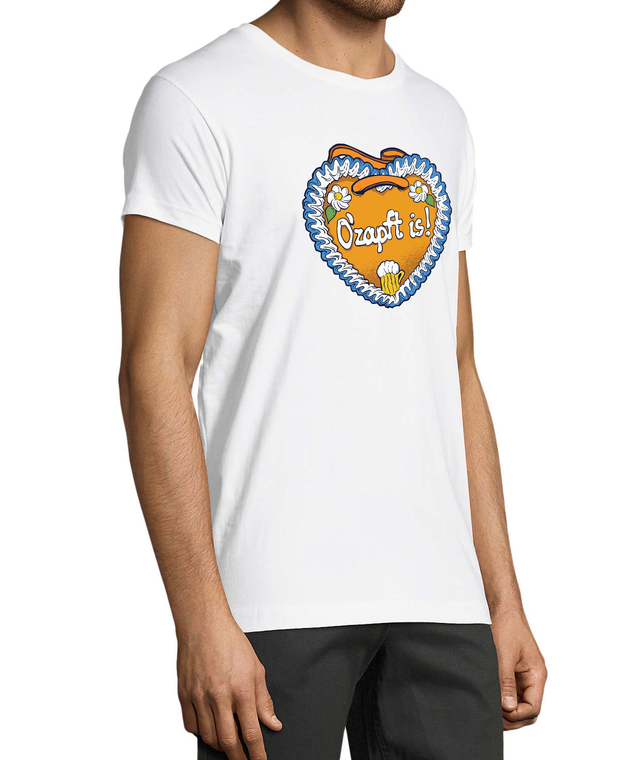 Trinkshirt Regular Herren Aufdruck - Print weiss Baumwollshirt is Fun Shirt mit MyDesign24 T-Shirt O'Zapft i313 Fit,