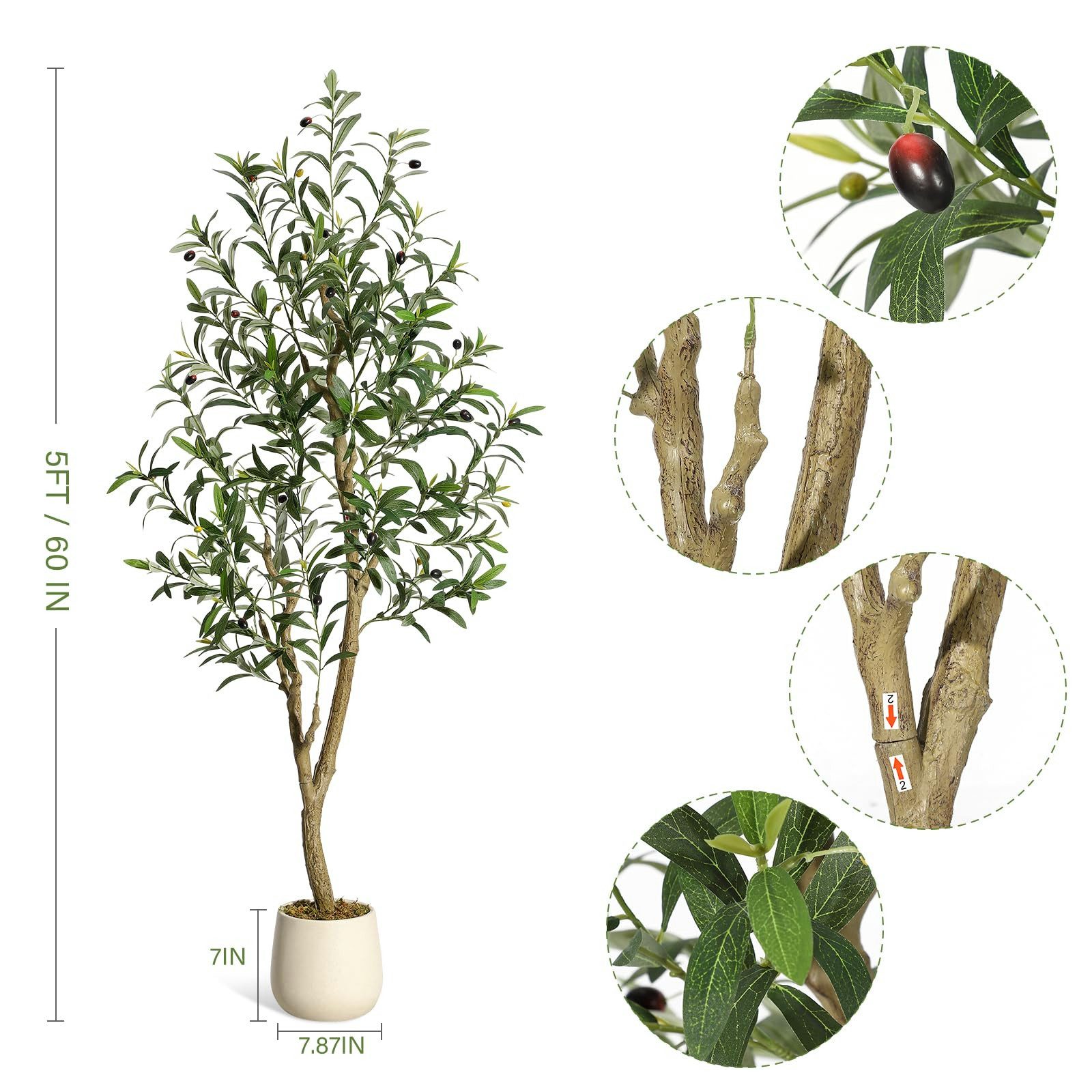 Kunstbaum Künstlicher Olivenbaum Künstliche Pflanzen Höhe 180/210cm, GarveeMore, Höhe 152 cm