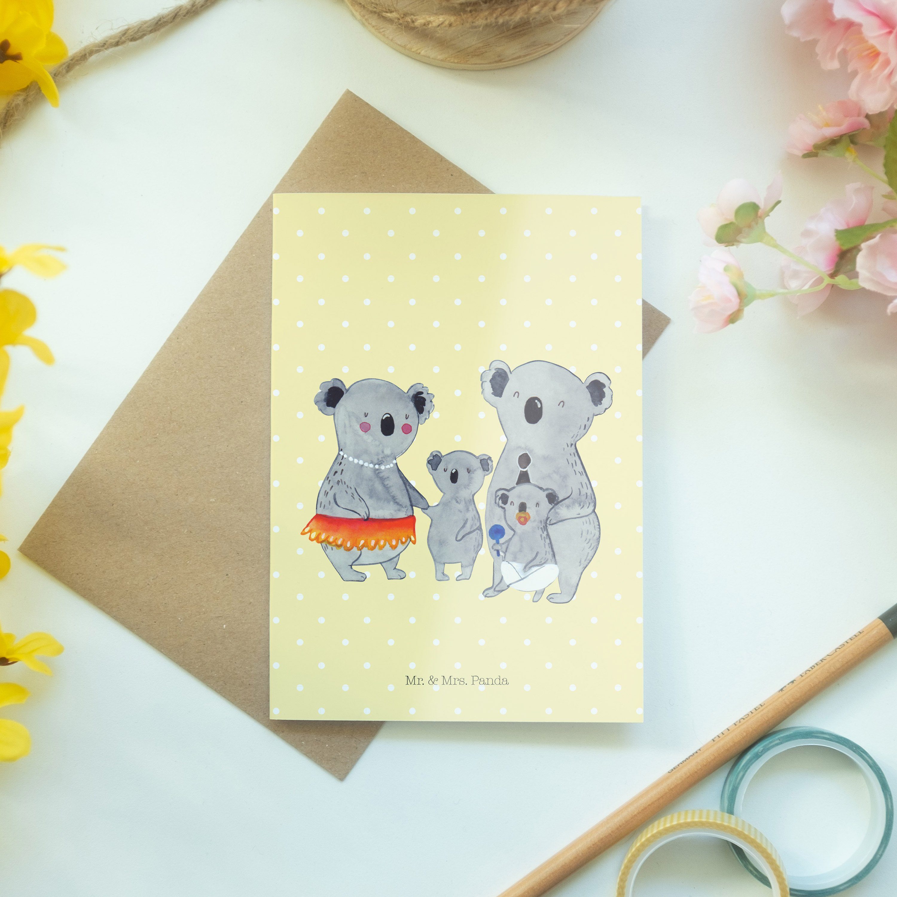 - quality Gelb Geschenk, Koala Einladungskarte, Pastell & Mr. Panda - Grußkarte Familie Mrs. tim