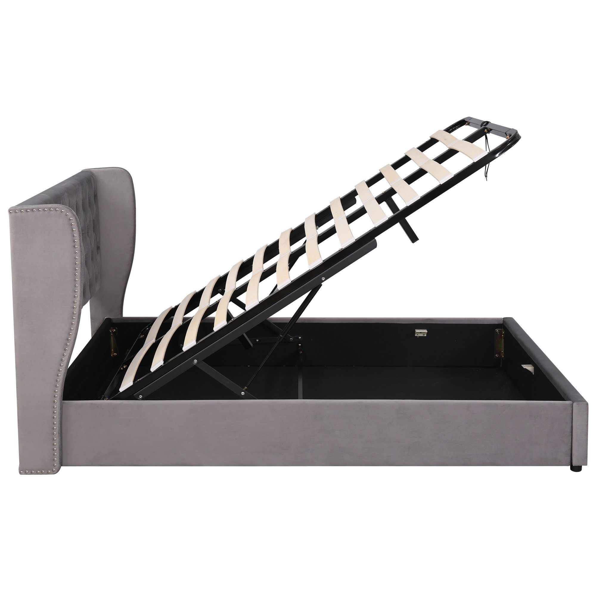 Boxspringbett (Doppelbett Funktionsbett mit Bettkasten und Lattenrost), Polsterbett 140x200 cm Hydraulisches Bett, Samt, Gepolstertes Kopfteil