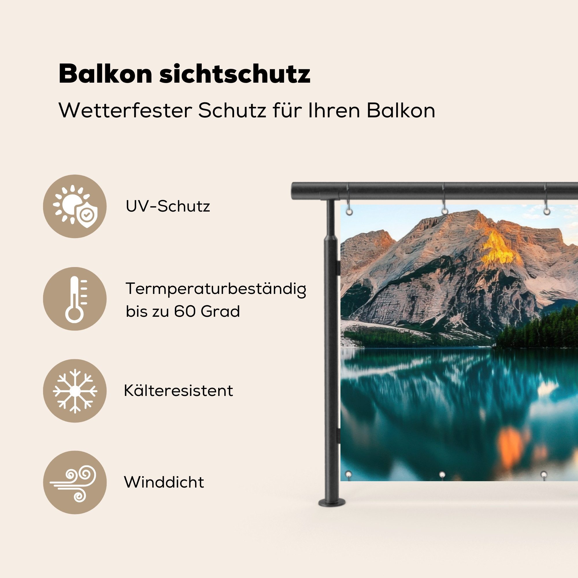 MuchoWow Balkonsichtschutz See - Berge - Sonnenuntergang - Boot (1-St) Balkon Sichtschutz 90x200, Windschutz für Zaun PVC, 200x90 cm – Bild 3 von 5