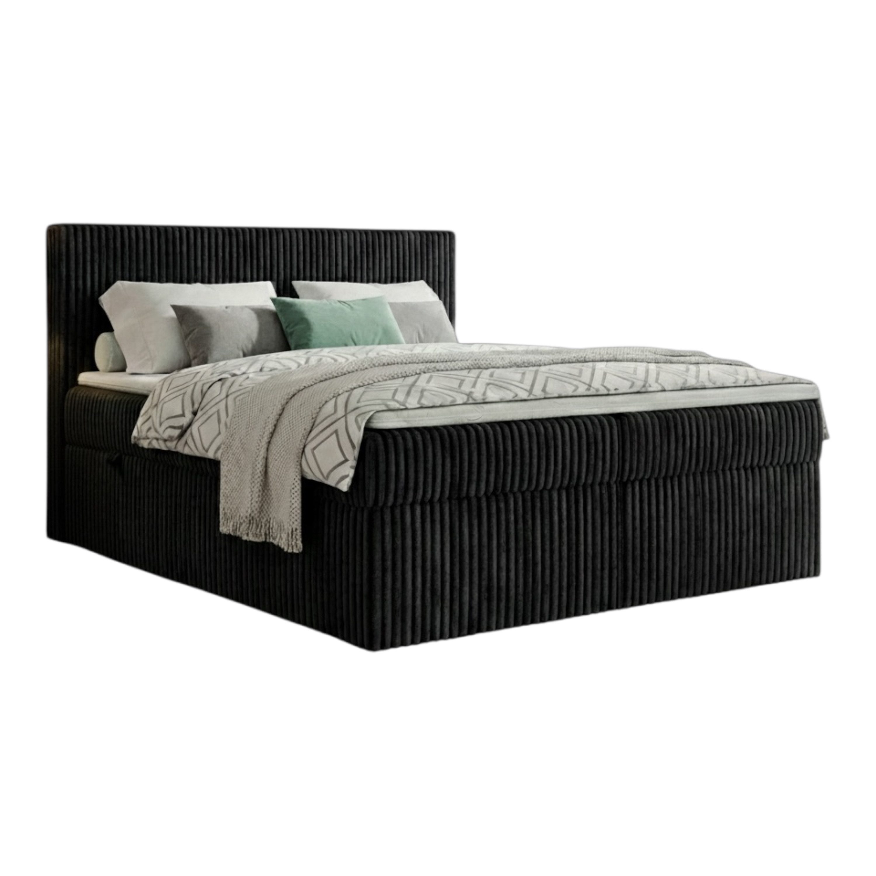 A&J MöbelLand GmbH Boxspringbett RALF mit Bettkasten, Topper und gepolstertem Kopfteil. (Boxspringbett mit Bettkasten und gepolstertem Kopfteil)