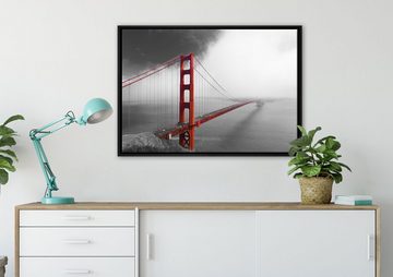 Pixxprint Leinwandbild Golden Gate Bridge, Wanddekoration (1 St), Leinwandbild fertig bespannt, in einem Schattenfugen-Bilderrahmen gefasst, inkl. Zackenaufhänger